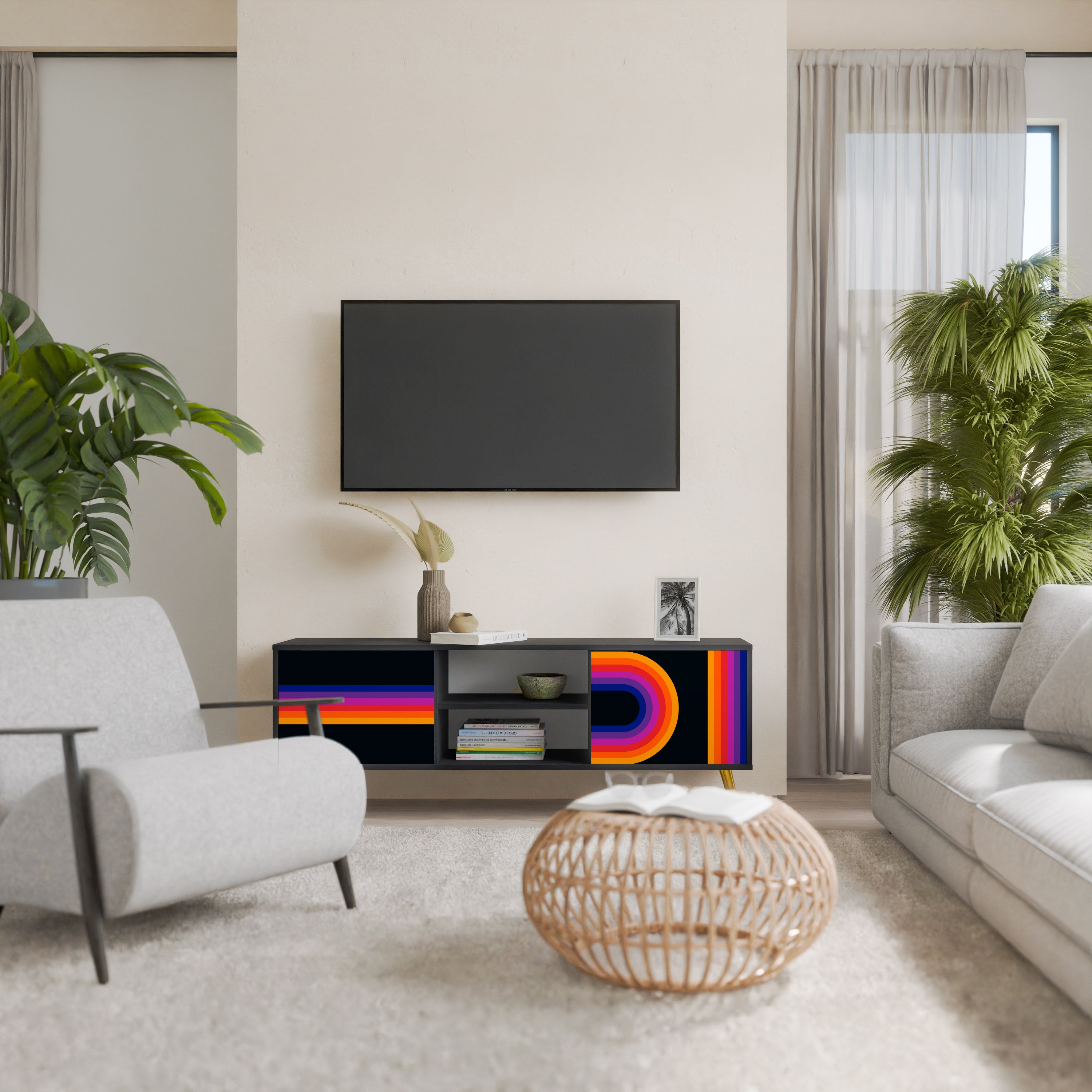 Mueble de TV de 2 puertas BLINDED BY THE LIGHTS en acabado negro