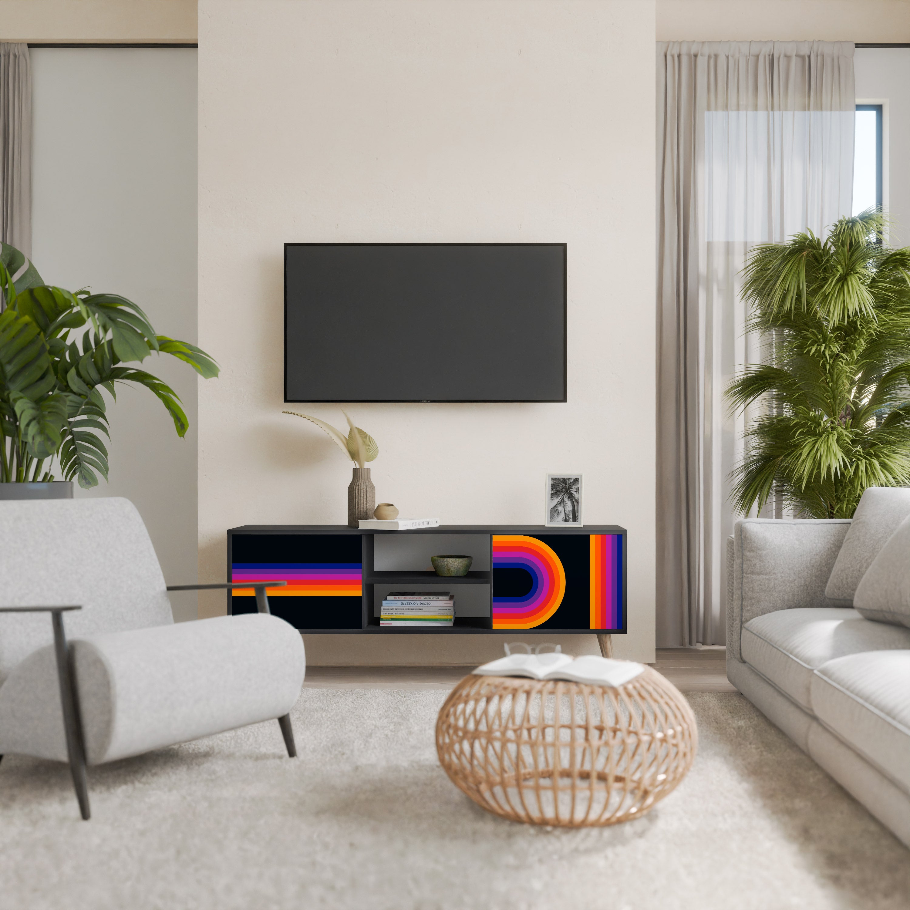 Mueble de TV de 2 puertas BLINDED BY THE LIGHTS en acabado negro
