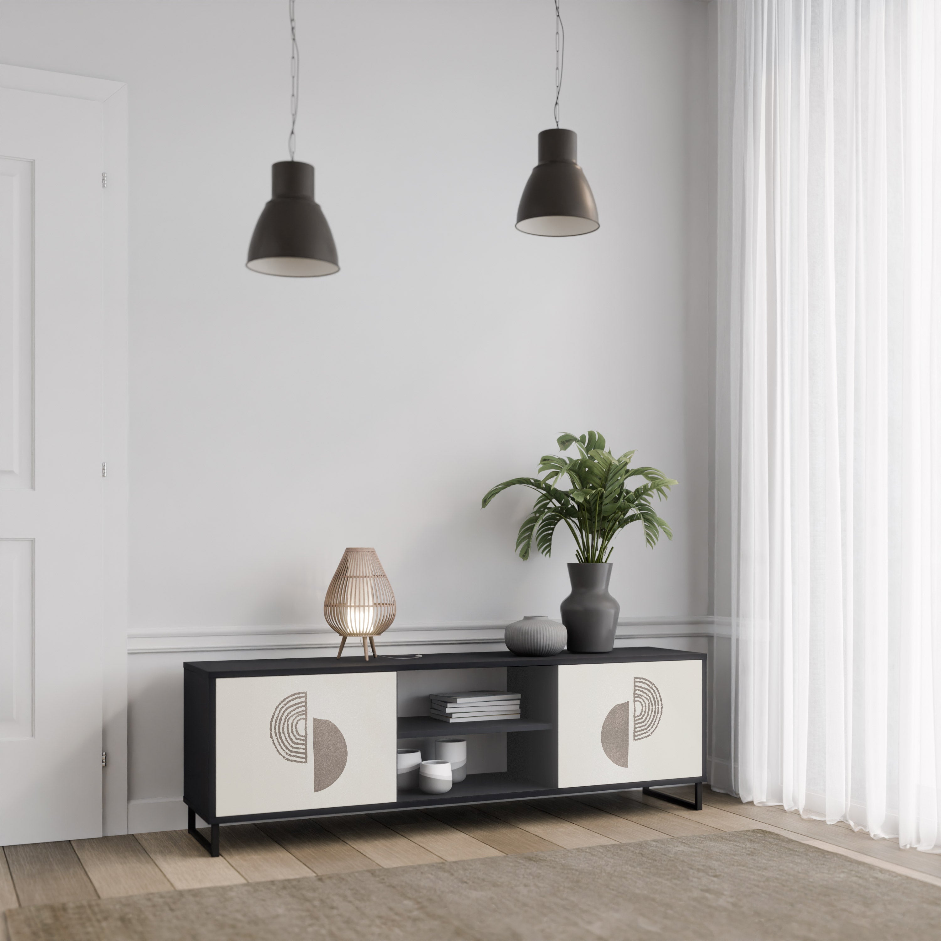Mueble de TV de 2 puertas HARMONY ESSENCE con acabado negro