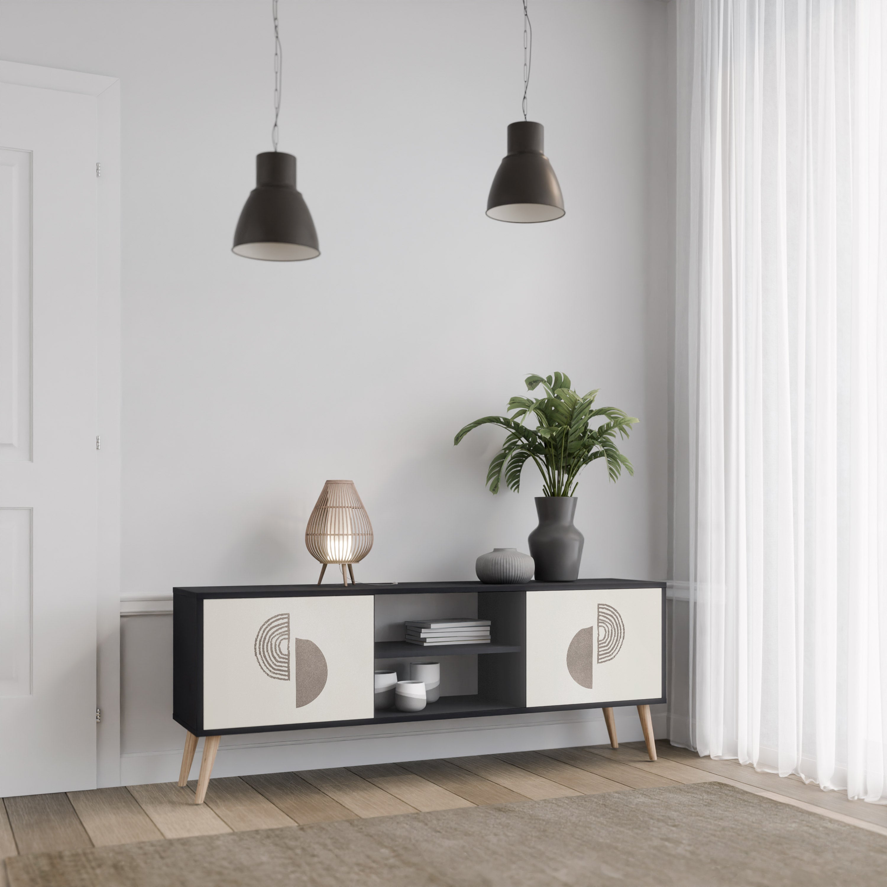 Mueble de TV de 2 puertas HARMONY ESSENCE con acabado negro
