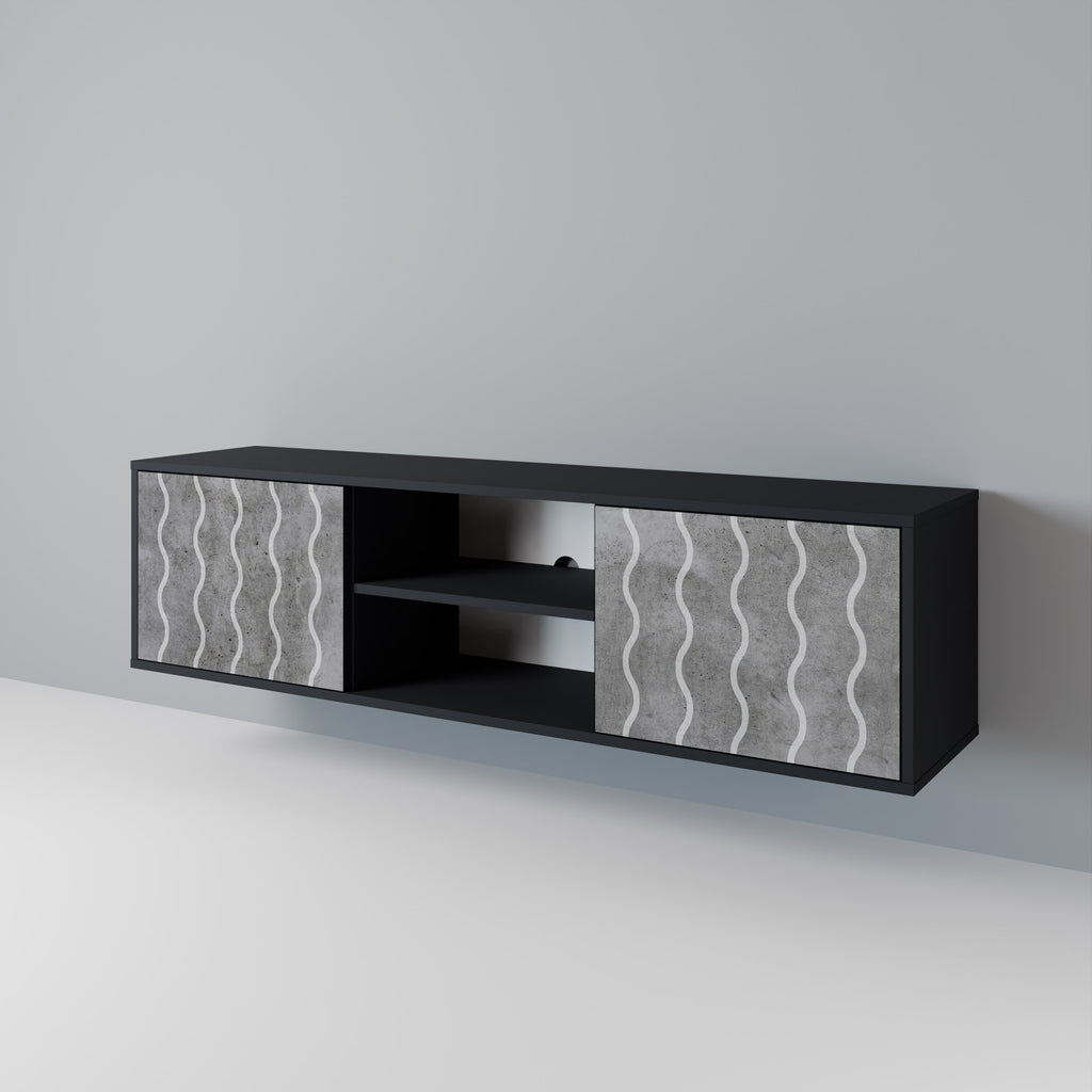 Mueble de TV de 2 puertas WAVES OF CONCRETE con acabado negro