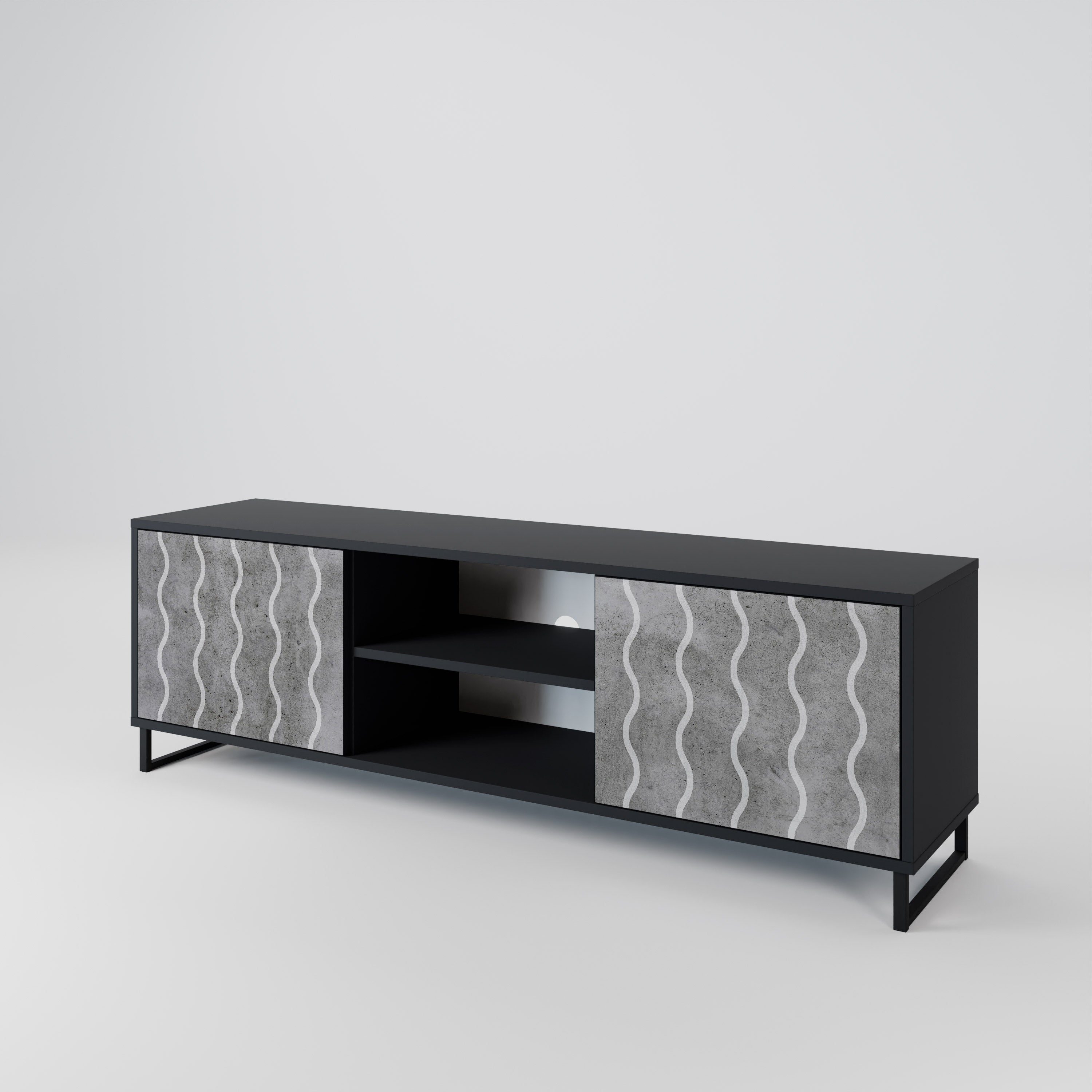 Mueble de TV de 2 puertas WAVES OF CONCRETE con acabado negro