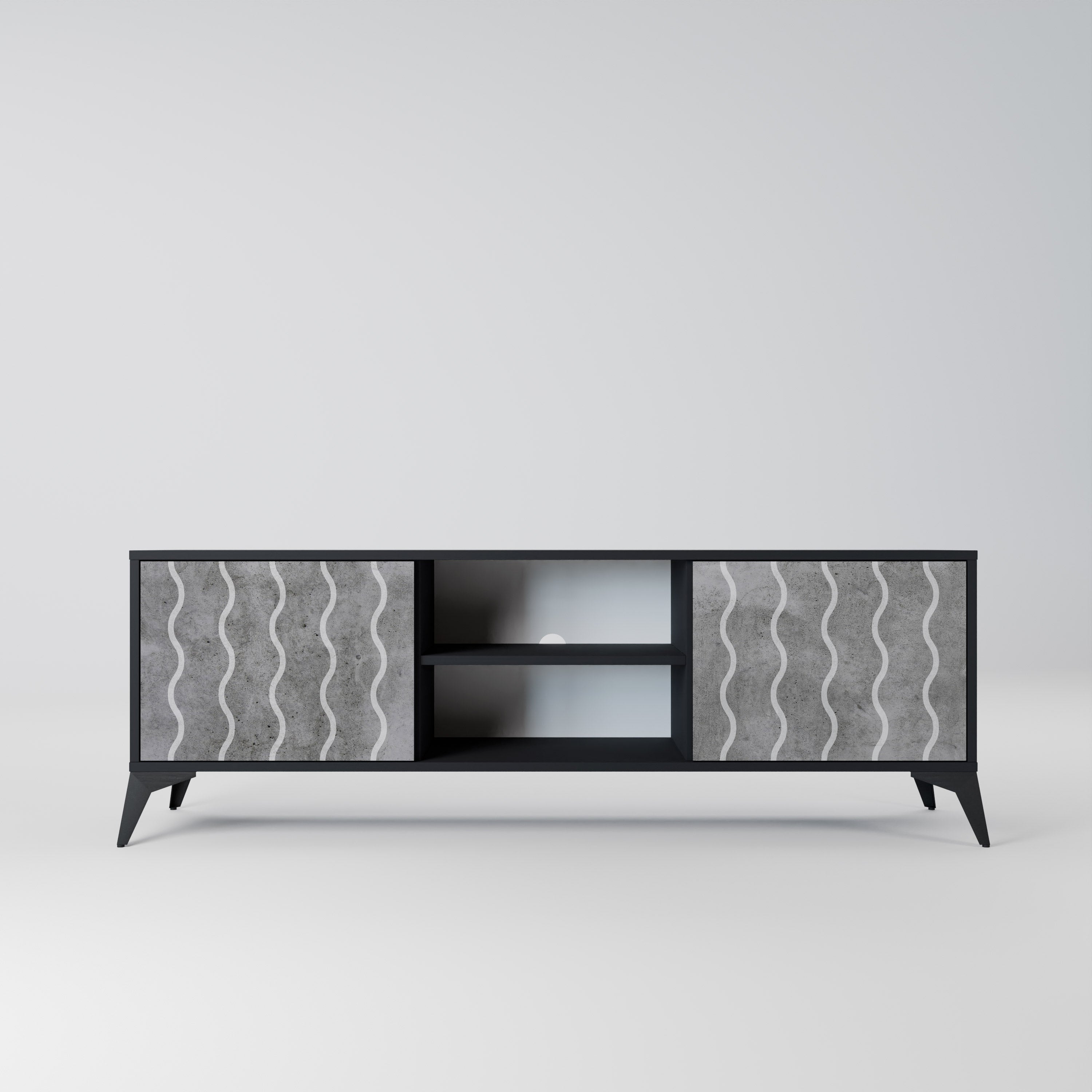 Mueble de TV de 2 puertas WAVES OF CONCRETE con acabado negro