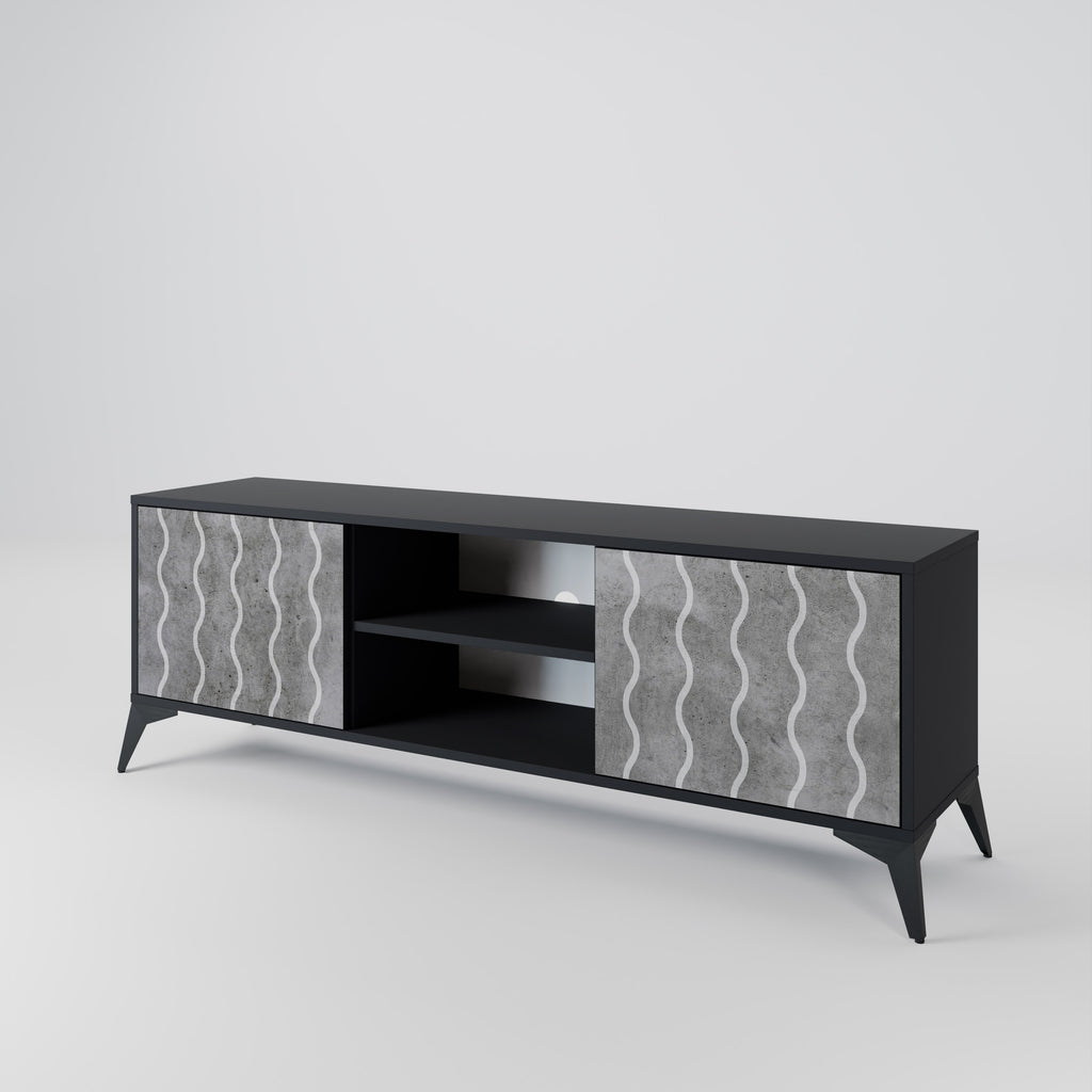 Mueble de TV de 2 puertas WAVES OF CONCRETE con acabado negro