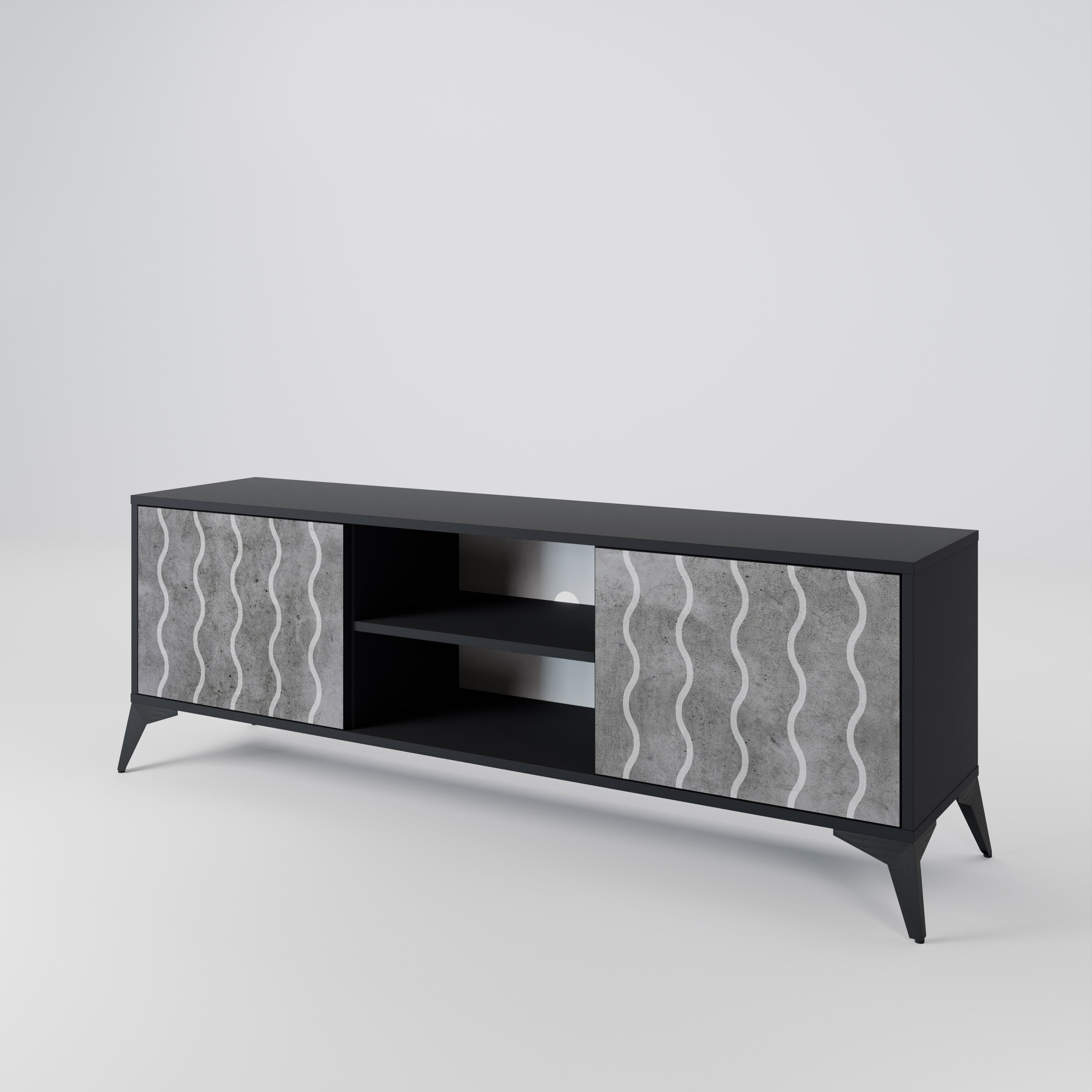 Mueble de TV de 2 puertas WAVES OF CONCRETE con acabado negro