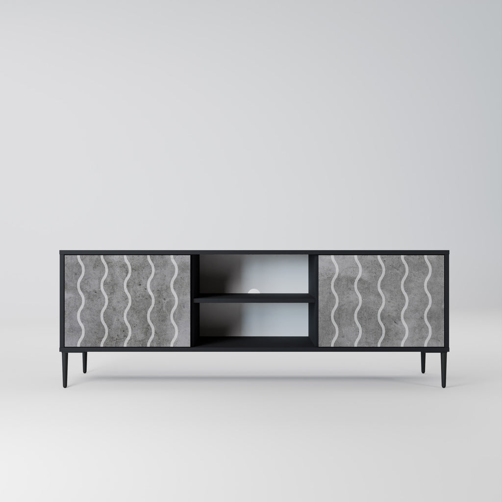 Mueble de TV de 2 puertas WAVES OF CONCRETE con acabado negro