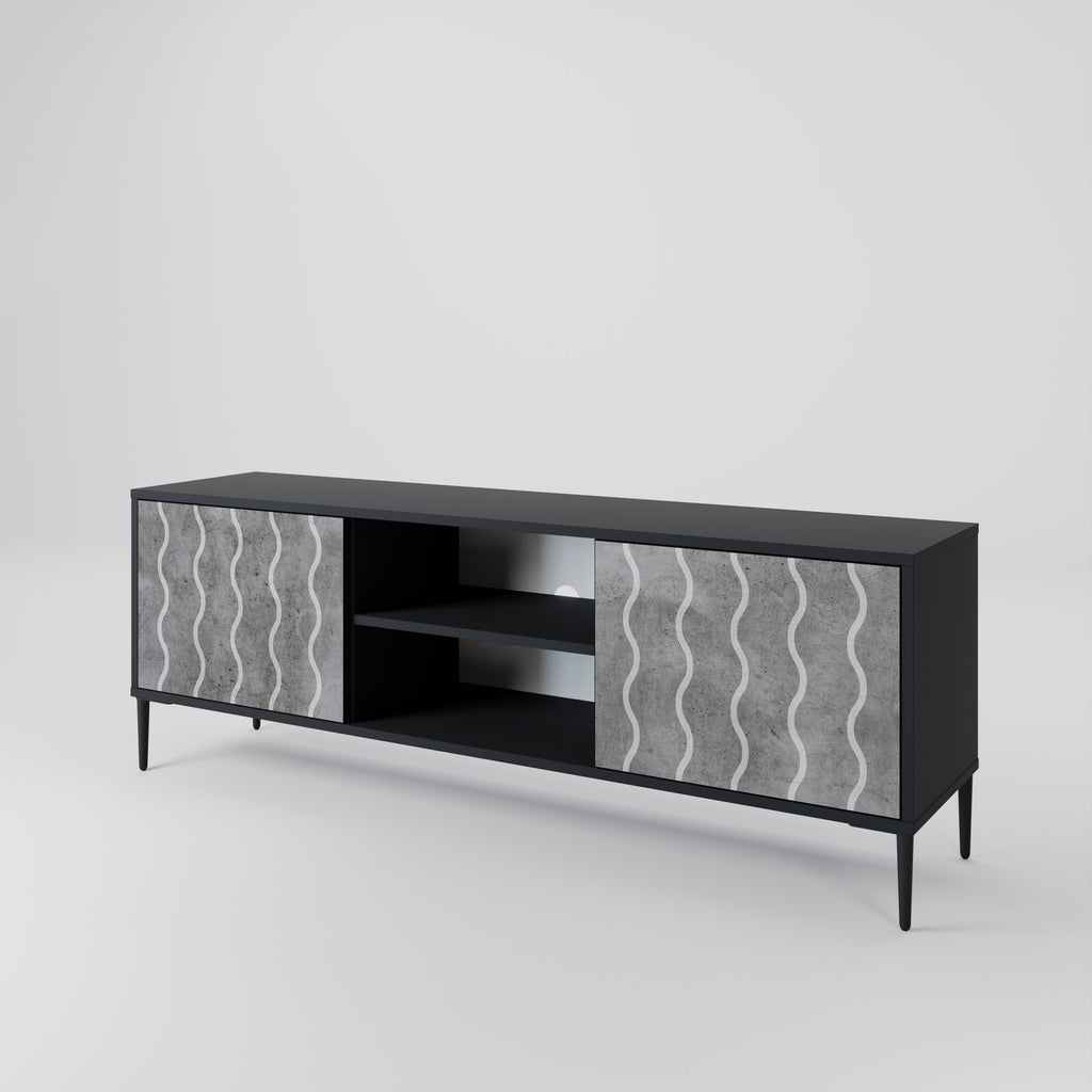 Mueble de TV de 2 puertas WAVES OF CONCRETE con acabado negro