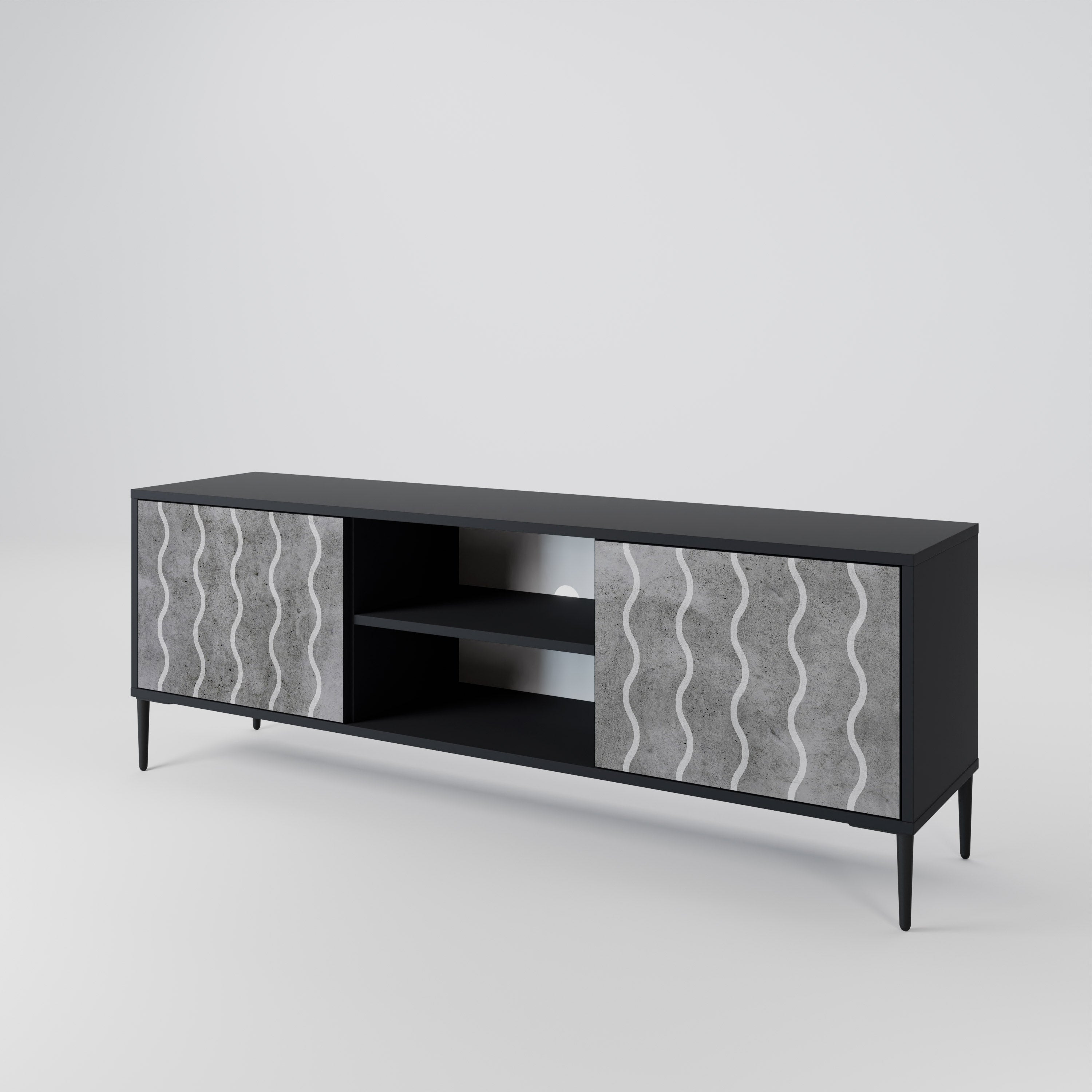 Mueble de TV de 2 puertas WAVES OF CONCRETE con acabado negro