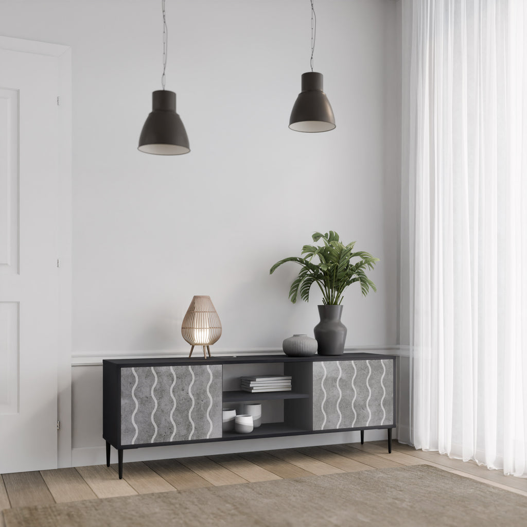 Mueble de TV de 2 puertas WAVES OF CONCRETE con acabado negro