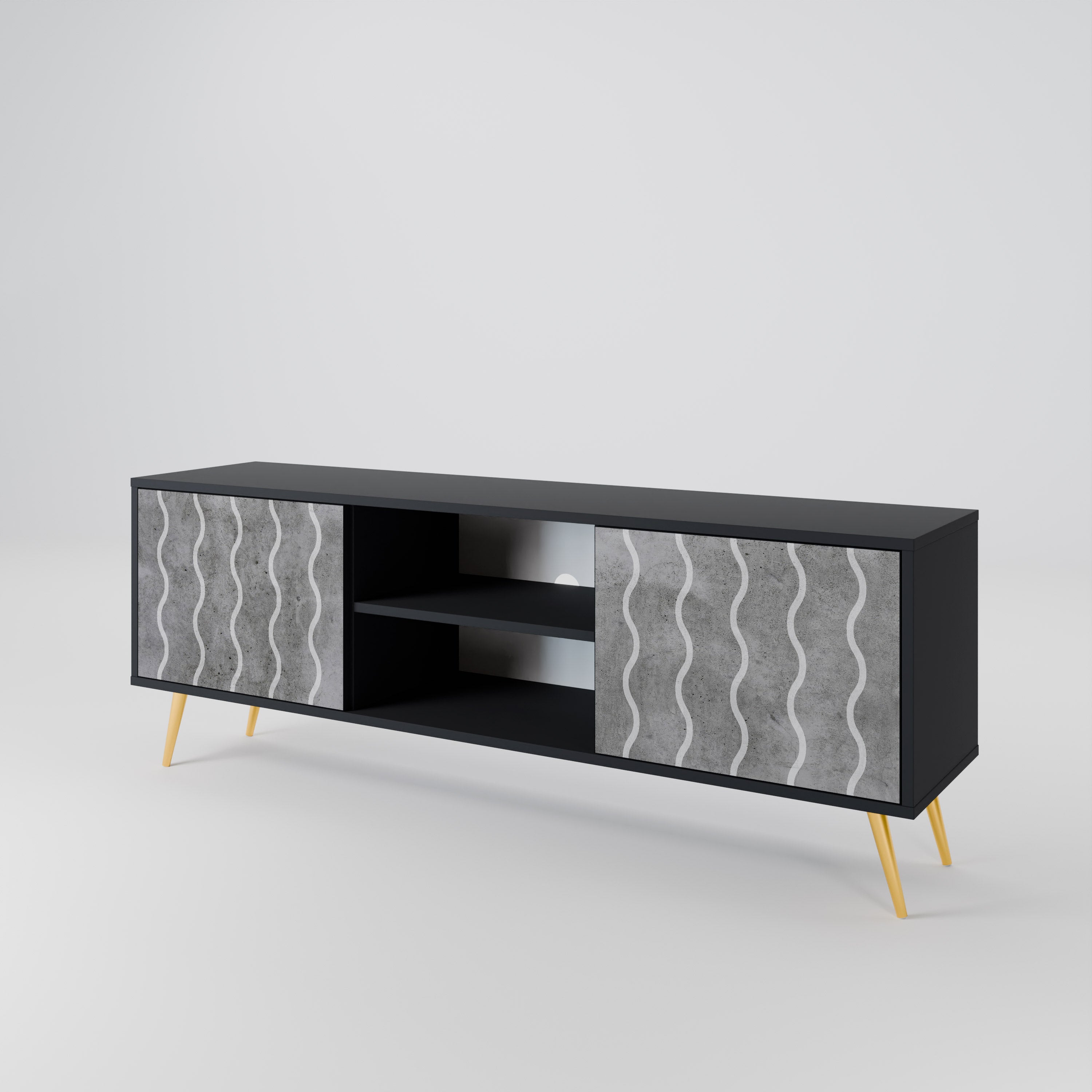Mueble de TV de 2 puertas WAVES OF CONCRETE con acabado negro