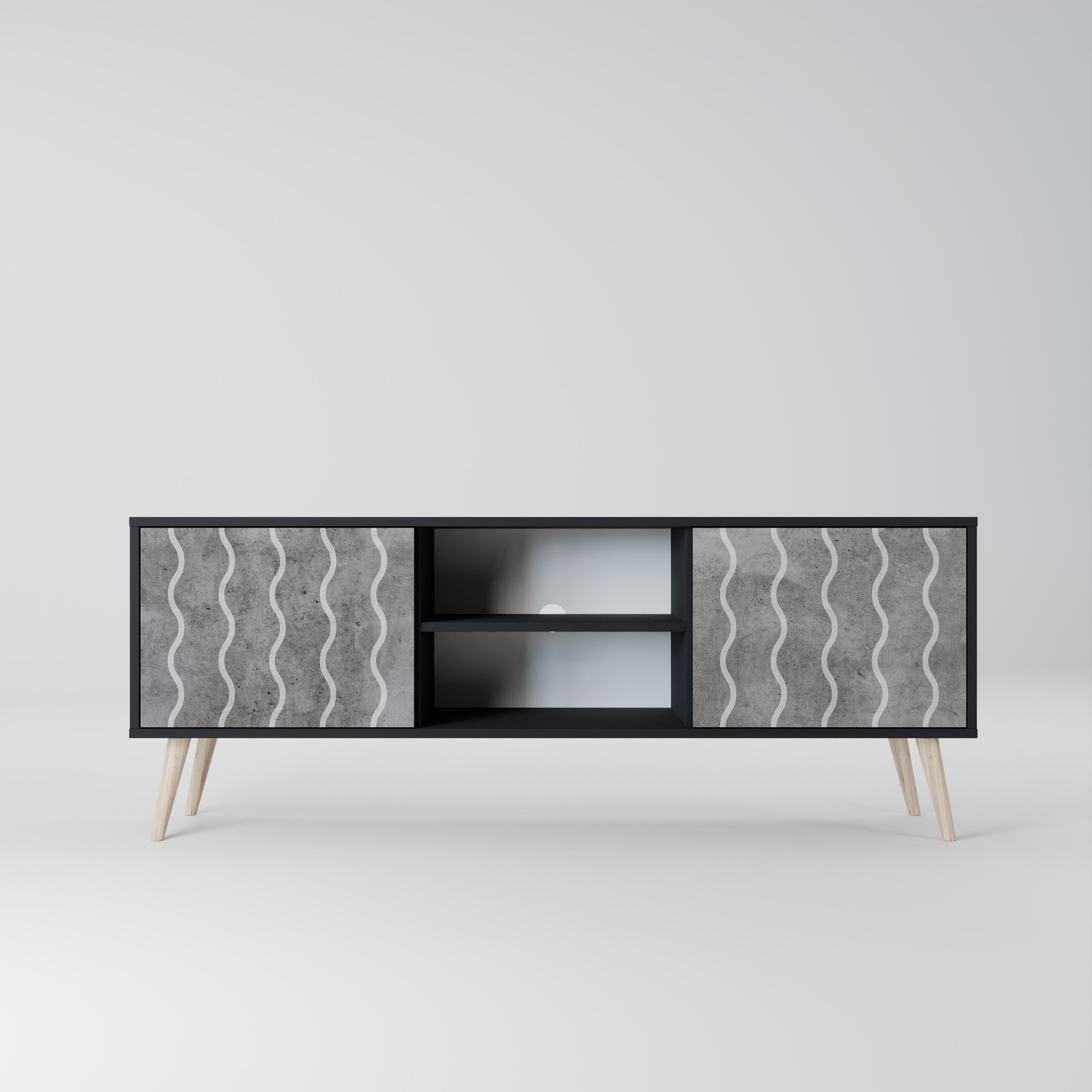 Mueble de TV de 2 puertas WAVES OF CONCRETE con acabado negro