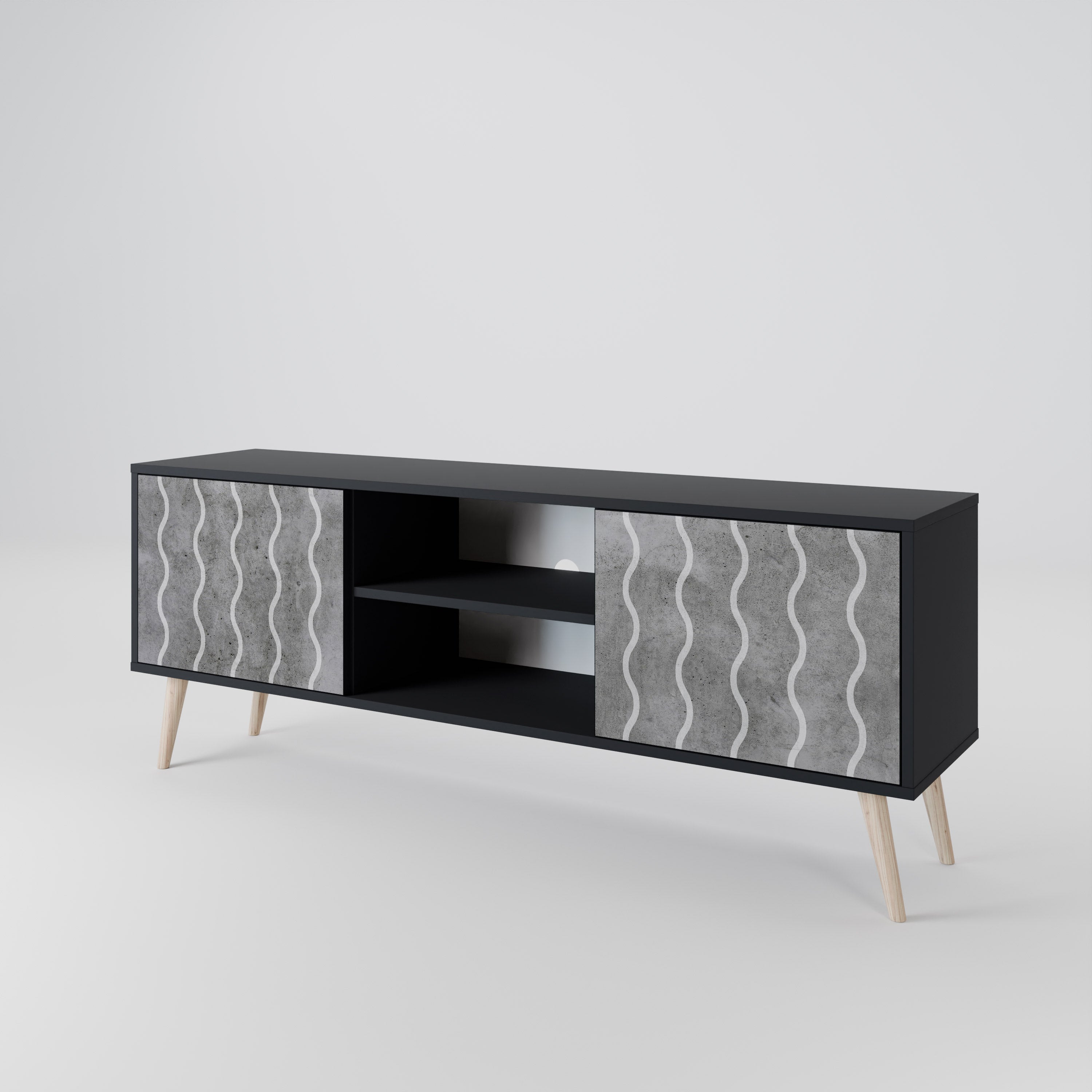 Mueble de TV de 2 puertas WAVES OF CONCRETE con acabado negro