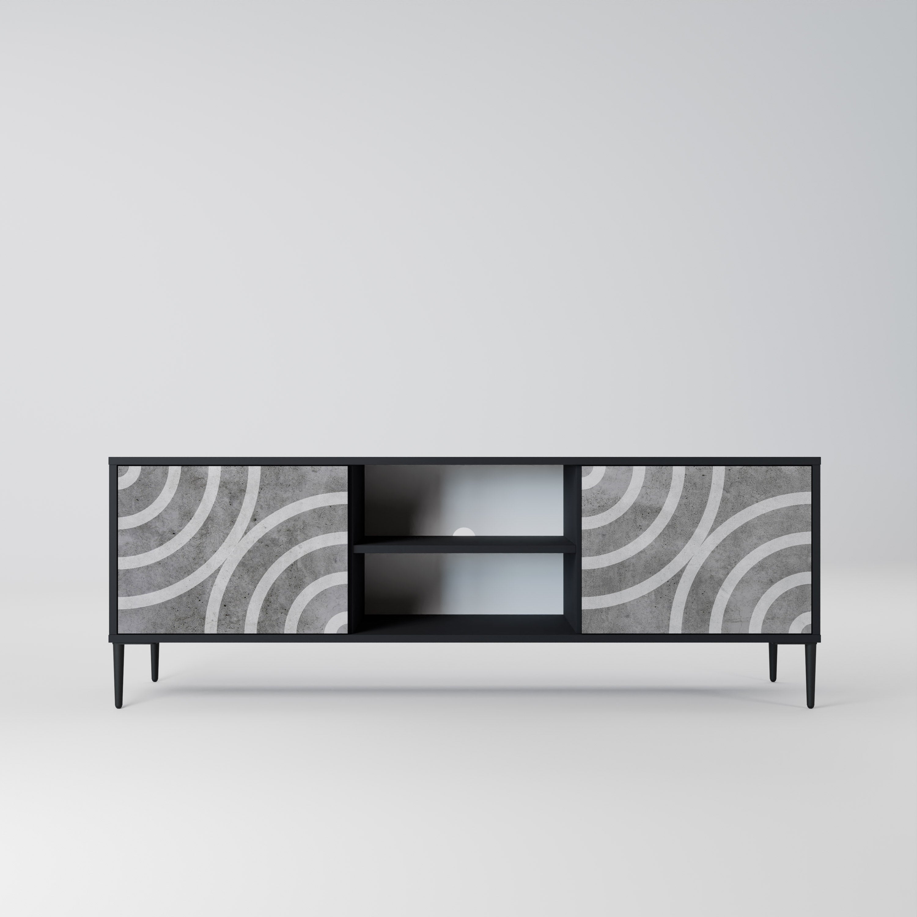 Mueble de TV de 2 puertas CIRCLE CONCRETE con acabado negro