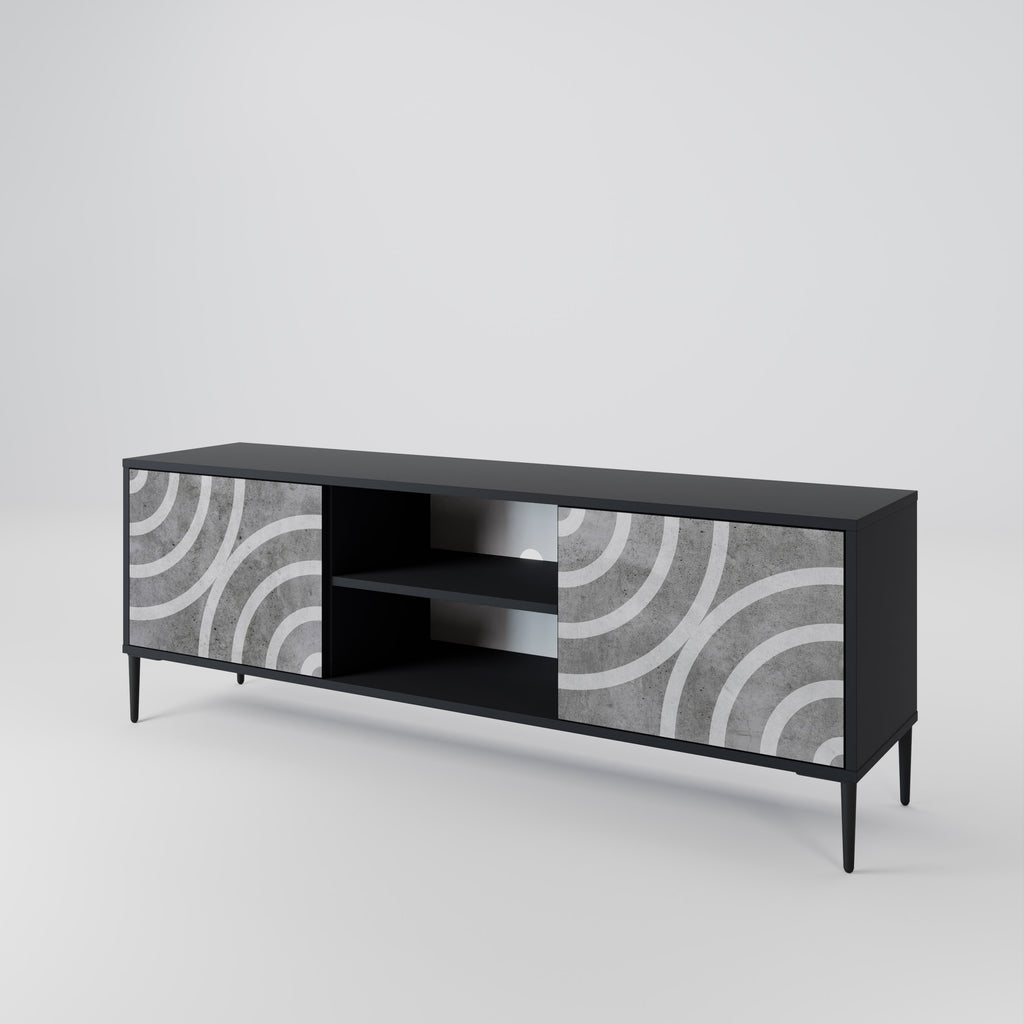 Mueble de TV de 2 puertas CIRCLE CONCRETE con acabado negro