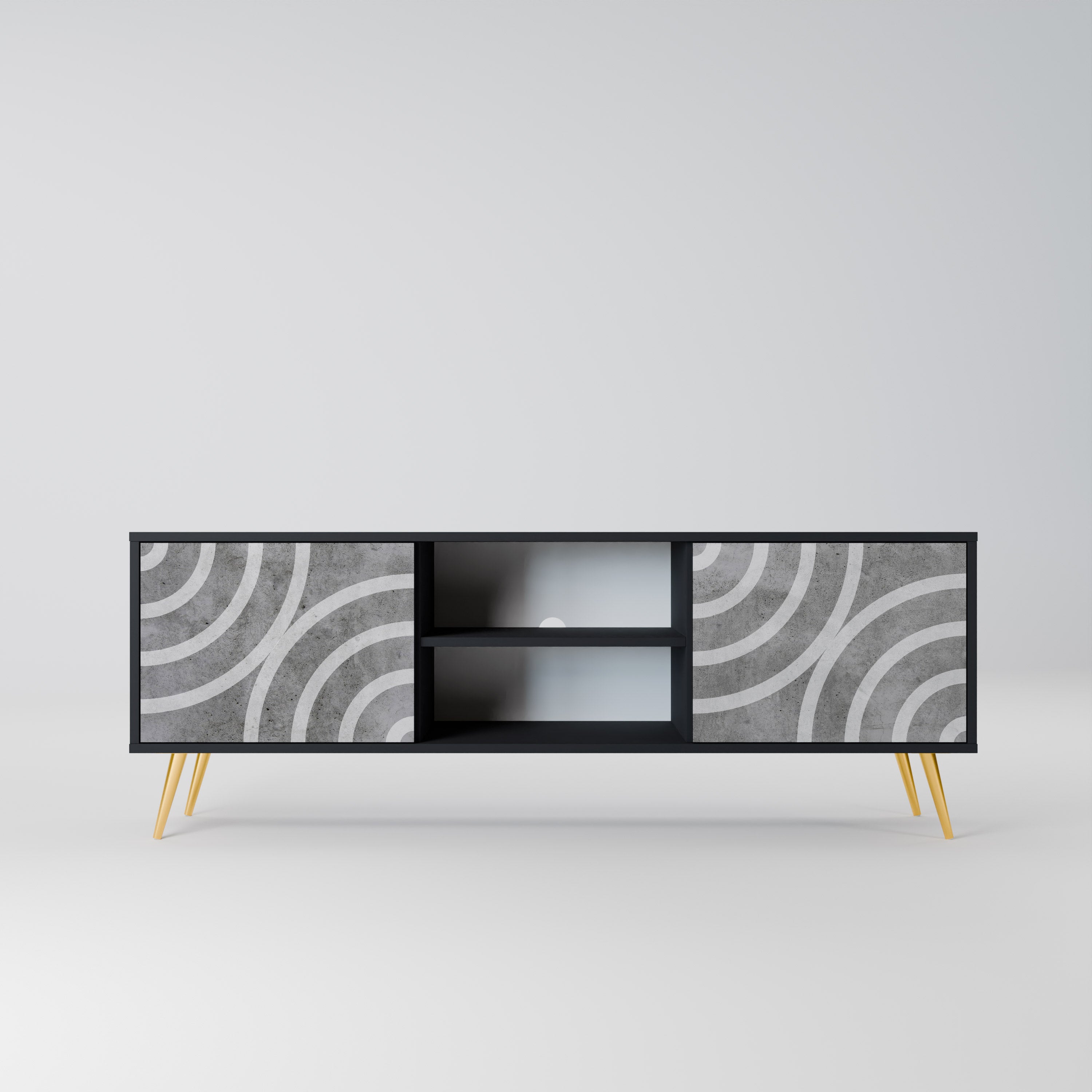 Mueble de TV de 2 puertas CIRCLE CONCRETE con acabado negro