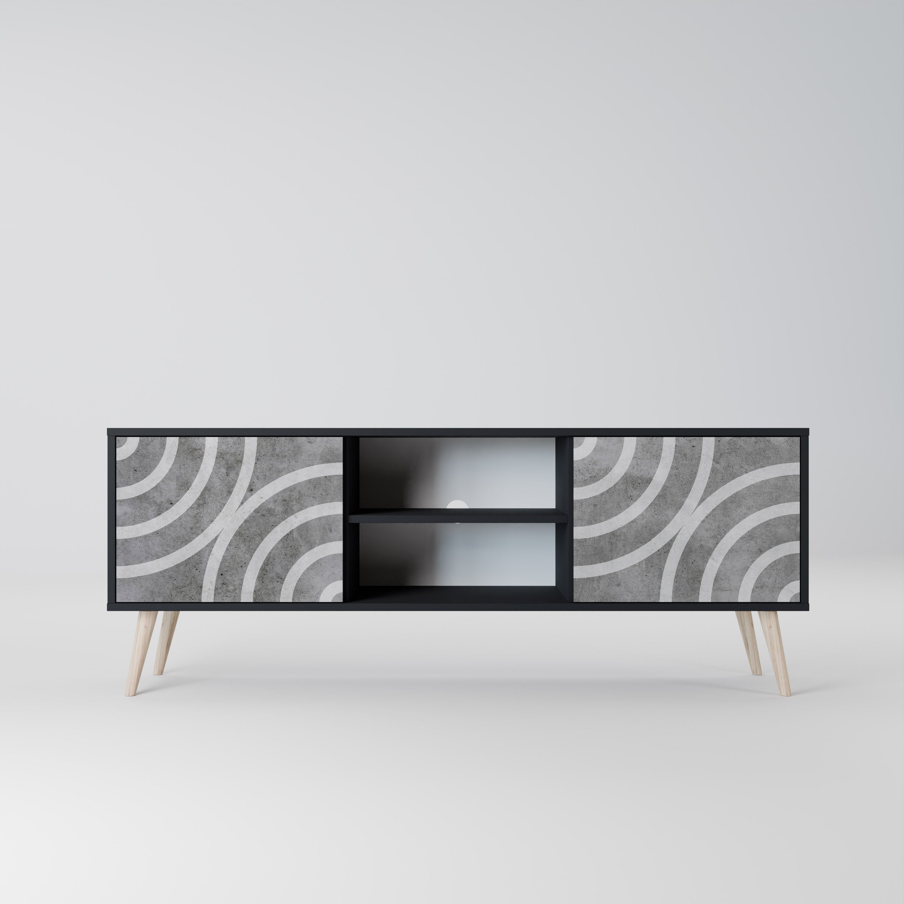 Mueble de TV de 2 puertas CIRCLE CONCRETE con acabado negro