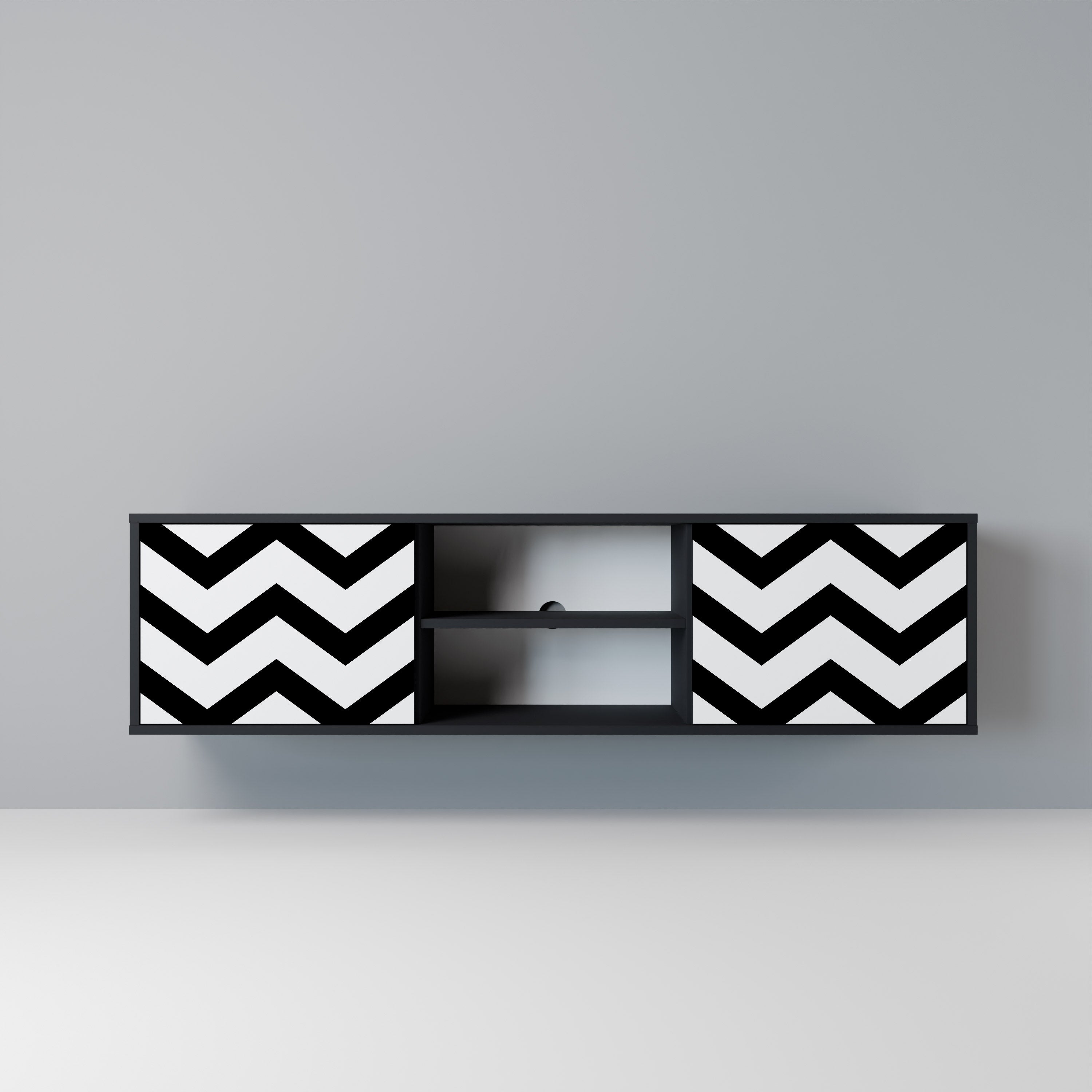 Mueble de TV CLASSIC ZIG ZAG de 2 puertas con acabado negro