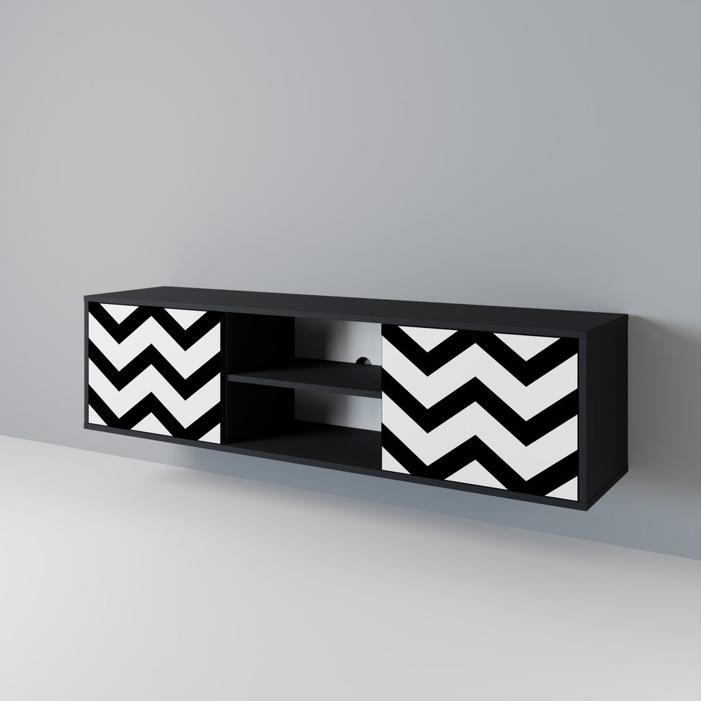 Mueble de TV CLASSIC ZIG ZAG de 2 puertas con acabado negro