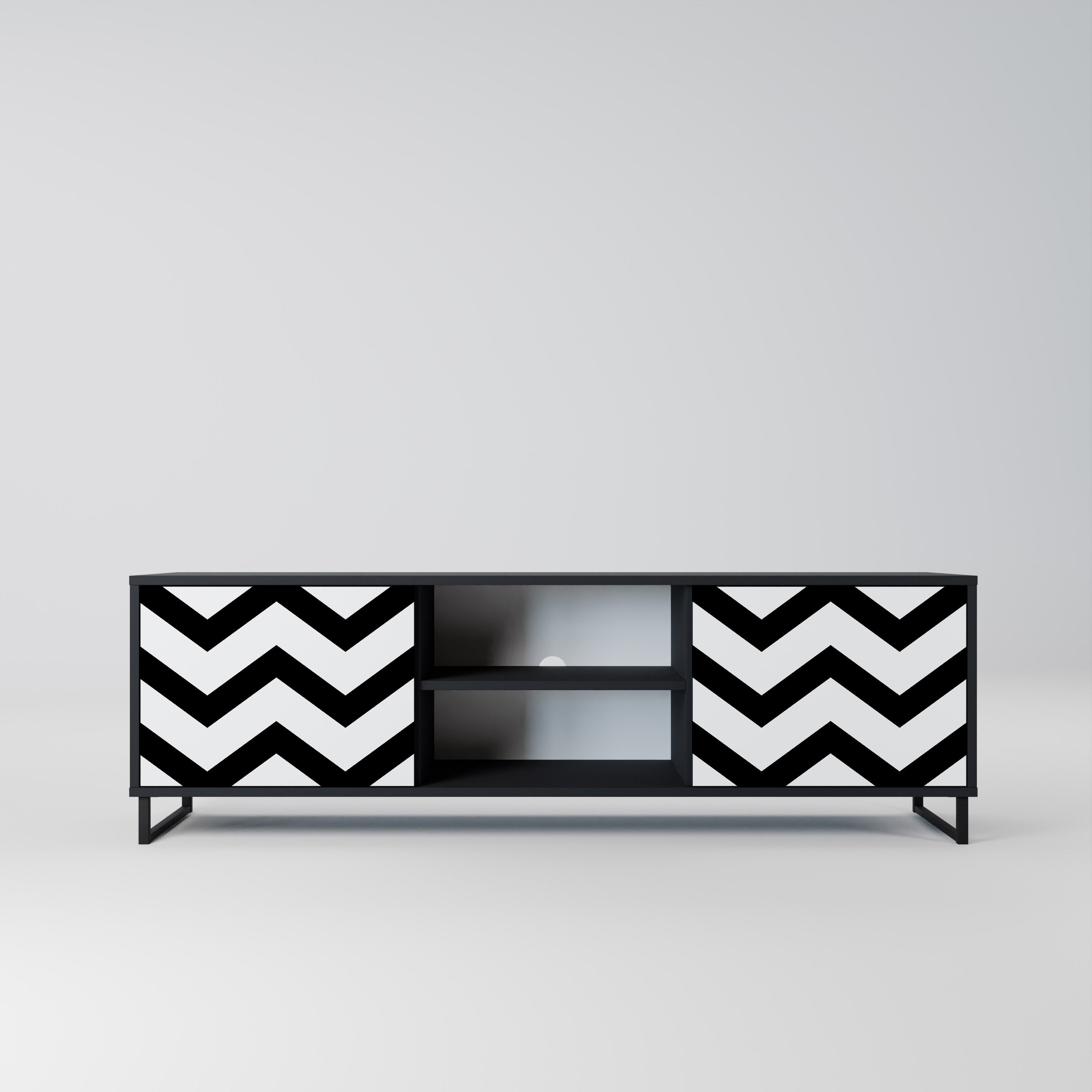 Mueble de TV CLASSIC ZIG ZAG de 2 puertas con acabado negro