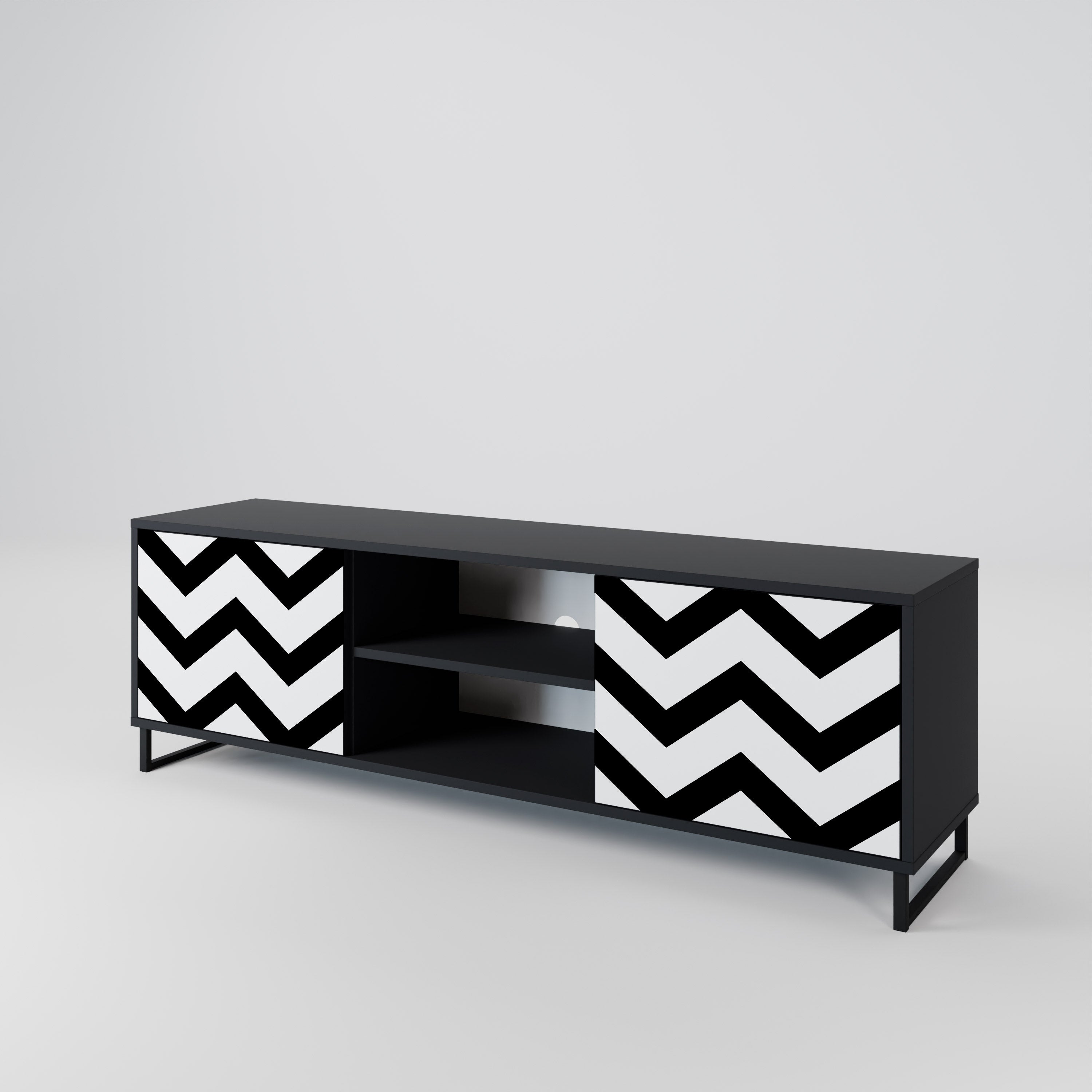 Mueble de TV CLASSIC ZIG ZAG de 2 puertas con acabado negro