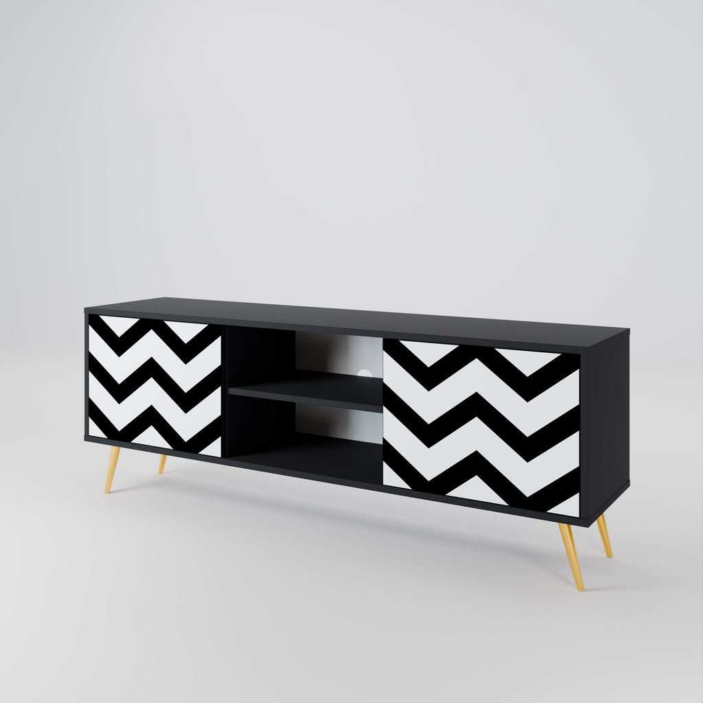 Mueble de TV CLASSIC ZIG ZAG de 2 puertas con acabado negro