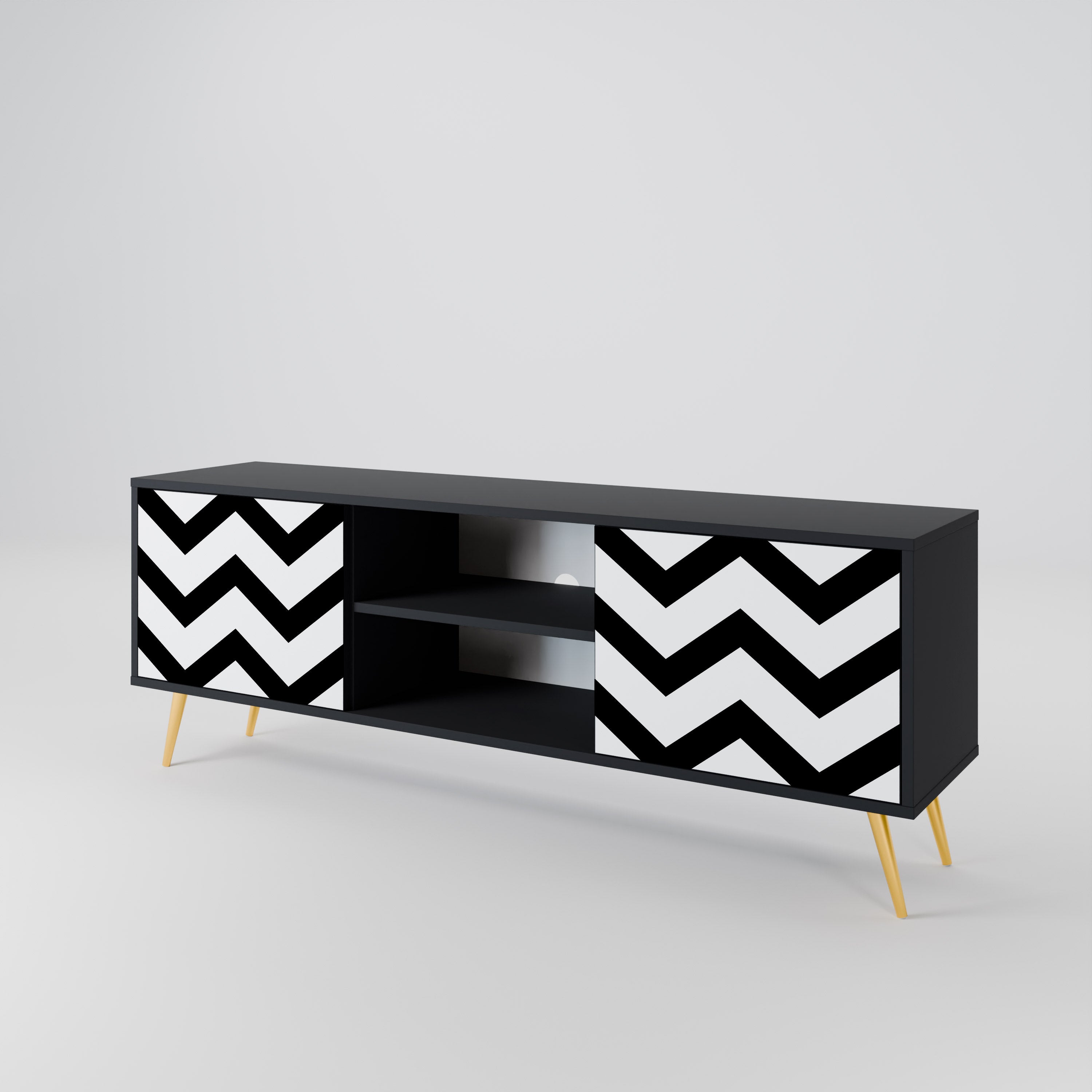 Mueble de TV CLASSIC ZIG ZAG de 2 puertas con acabado negro
