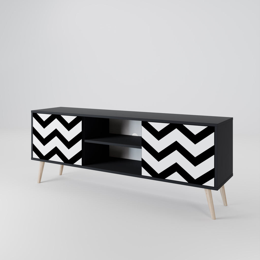 Mueble de TV CLASSIC ZIG ZAG de 2 puertas con acabado negro