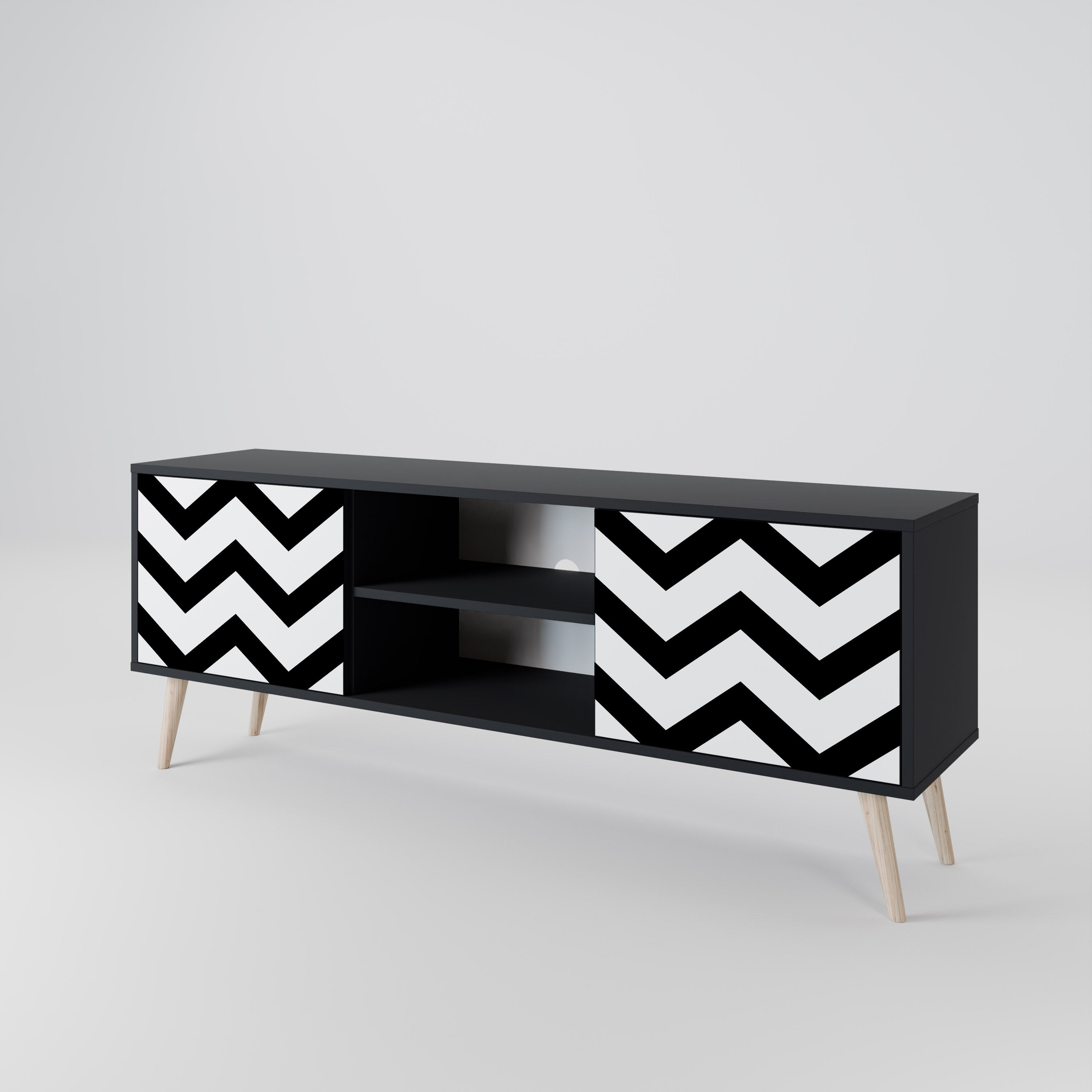Mueble de TV CLASSIC ZIG ZAG de 2 puertas con acabado negro