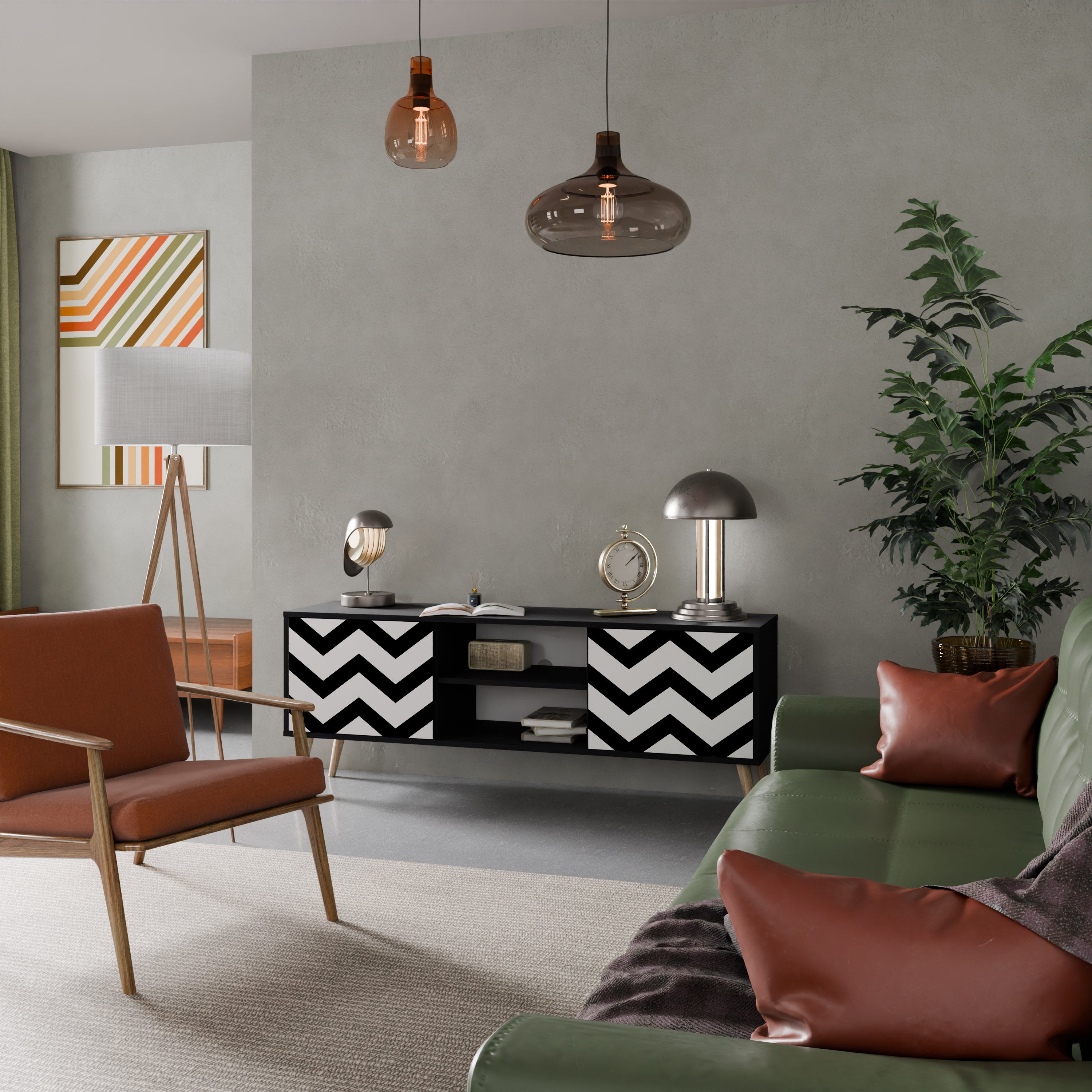 Mueble de TV CLASSIC ZIG ZAG de 2 puertas con acabado negro