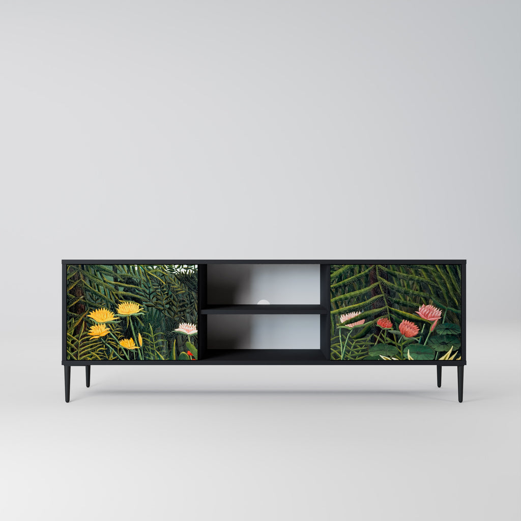 Mueble de TV de 2 puertas VIRGIN FOREST WITH SUNSET en acabado negro