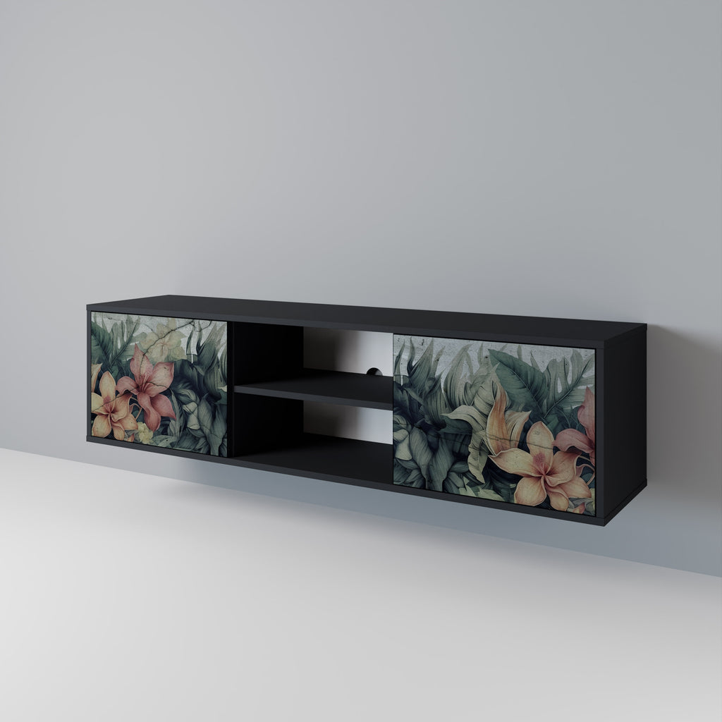 Mueble de TV de 2 puertas HEAVENLY BLOOM en acabado negro