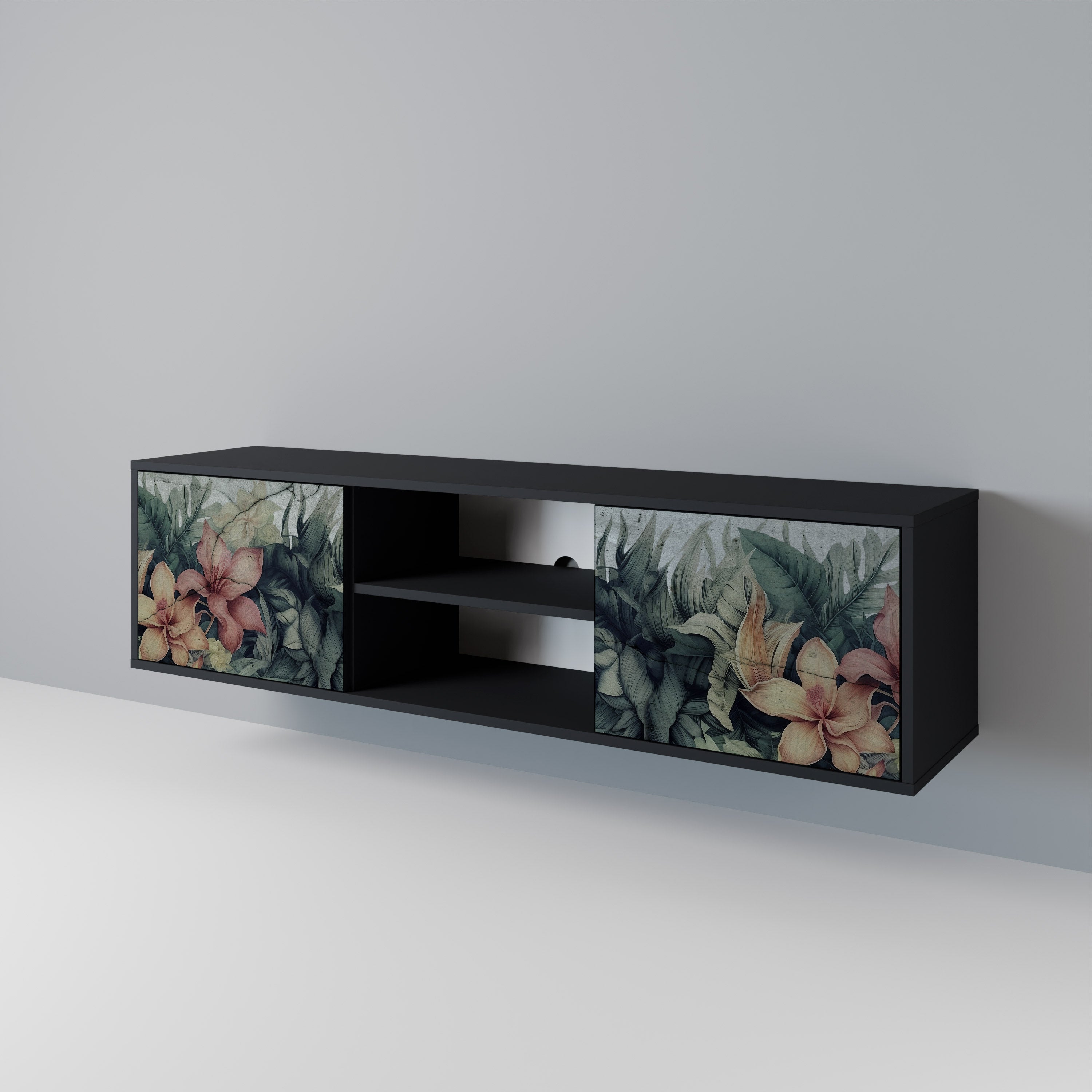 Mueble de TV de 2 puertas HEAVENLY BLOOM en acabado negro
