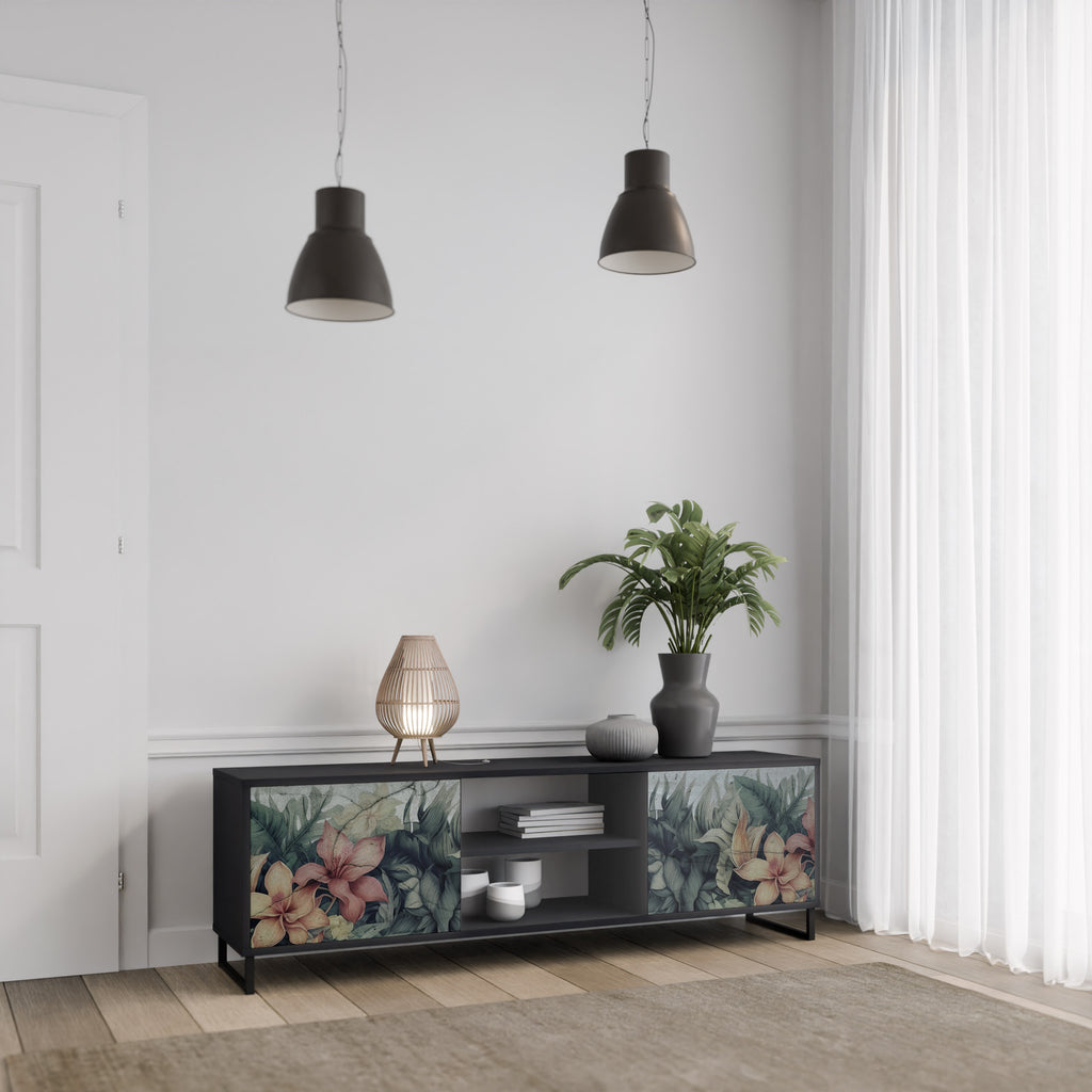 Mueble de TV de 2 puertas HEAVENLY BLOOM en acabado negro