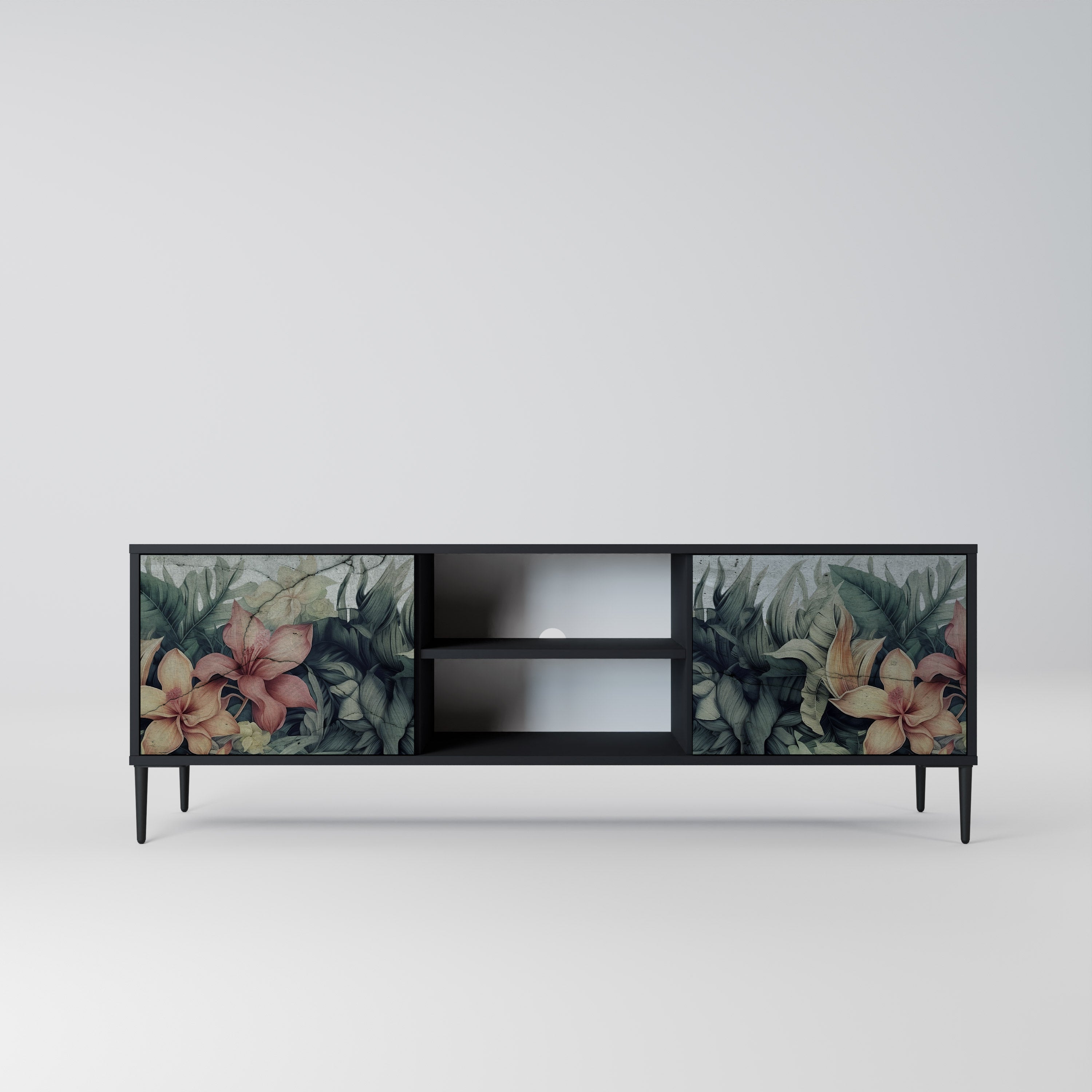 Mueble de TV de 2 puertas HEAVENLY BLOOM en acabado negro