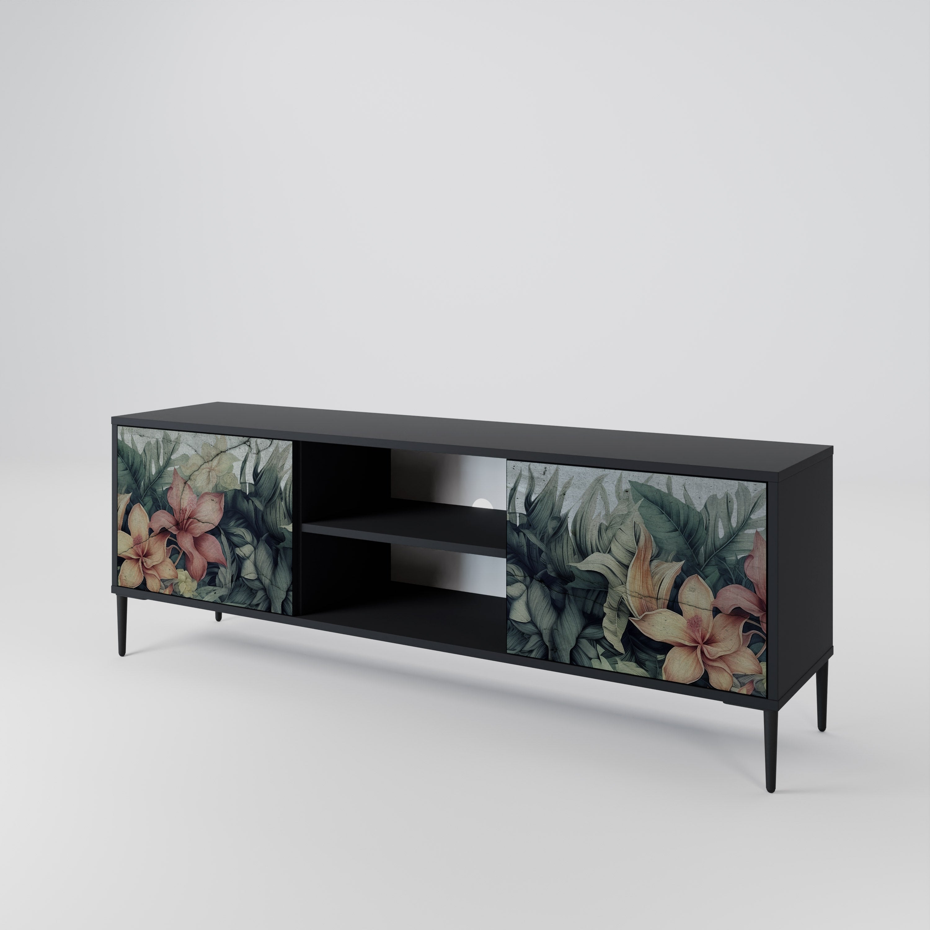 Mueble de TV de 2 puertas HEAVENLY BLOOM en acabado negro