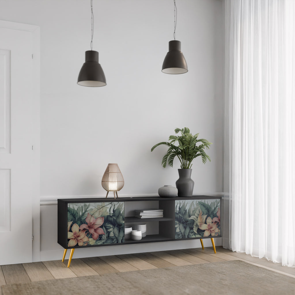 Mueble de TV de 2 puertas HEAVENLY BLOOM en acabado negro