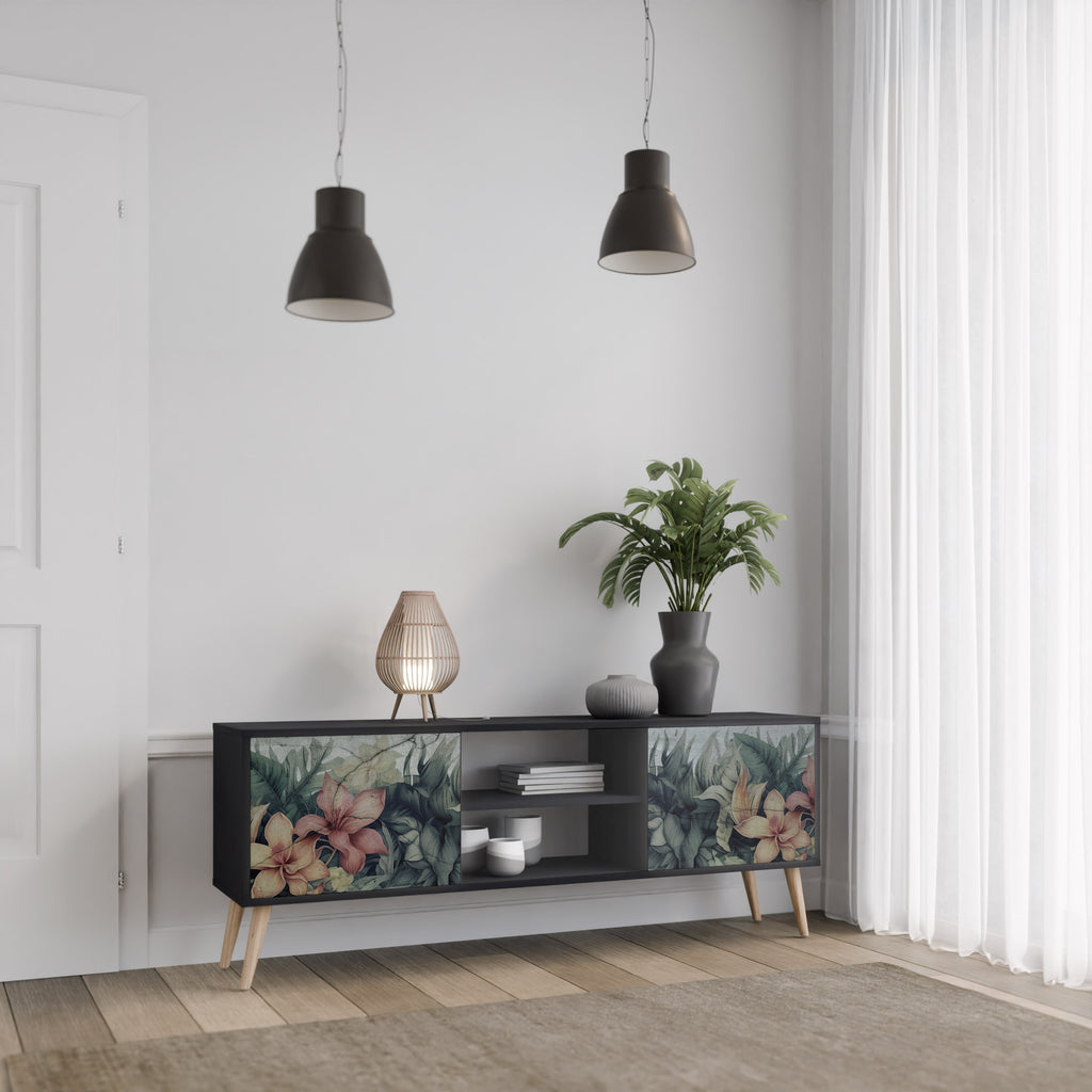 Mueble de TV de 2 puertas HEAVENLY BLOOM en acabado negro