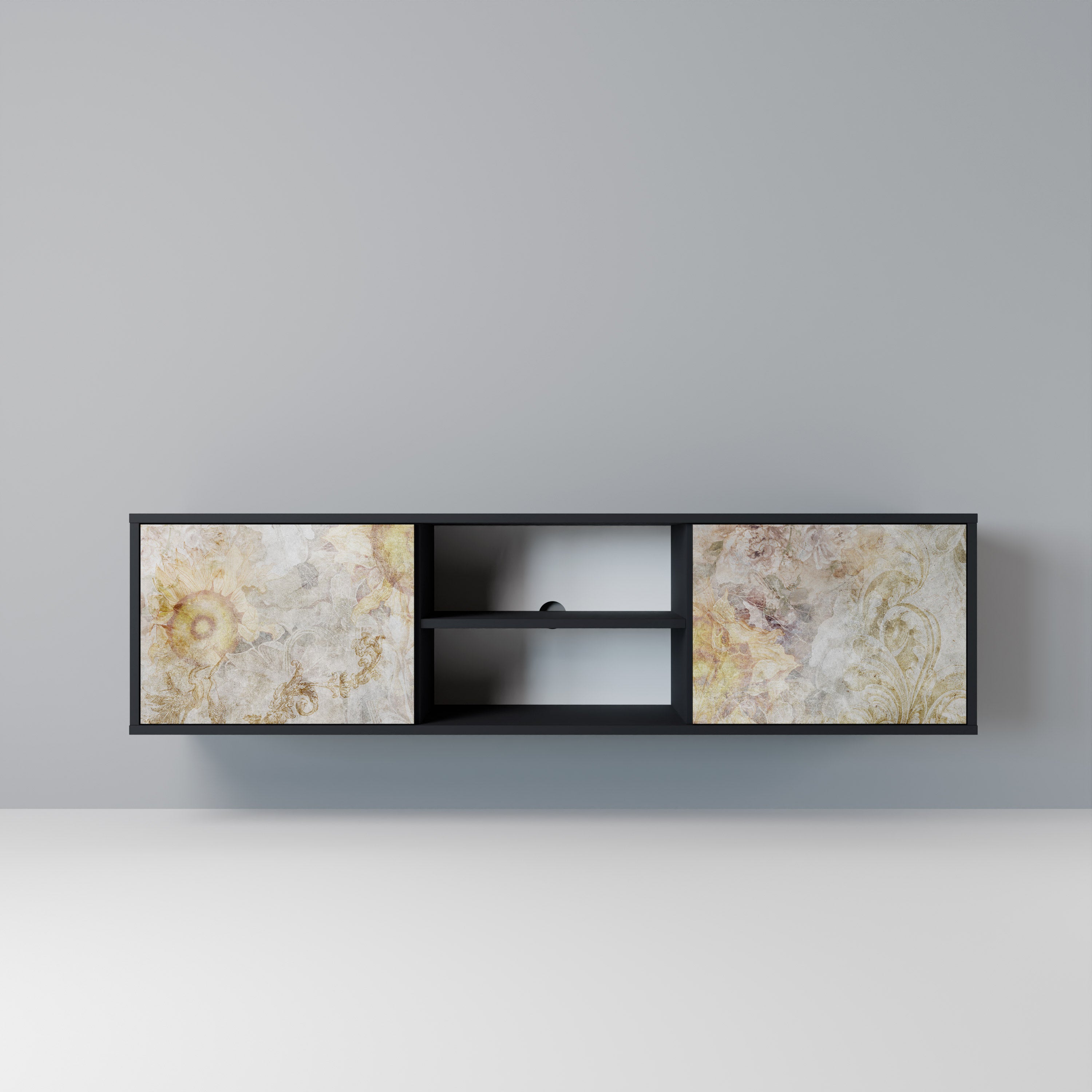 Mueble de TV de 2 puertas SUNFLOWER BLUR con acabado negro