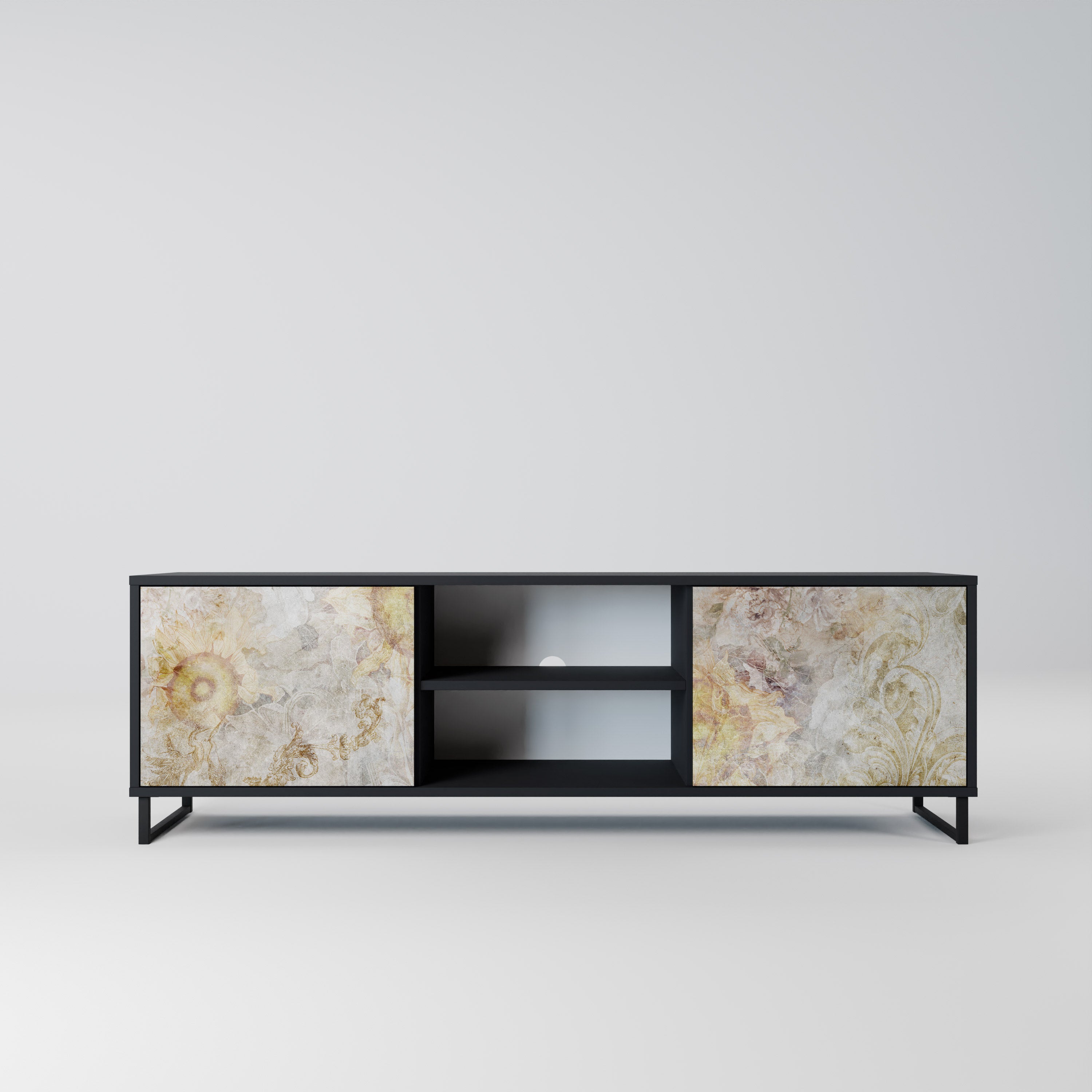 Mueble de TV de 2 puertas SUNFLOWER BLUR con acabado negro