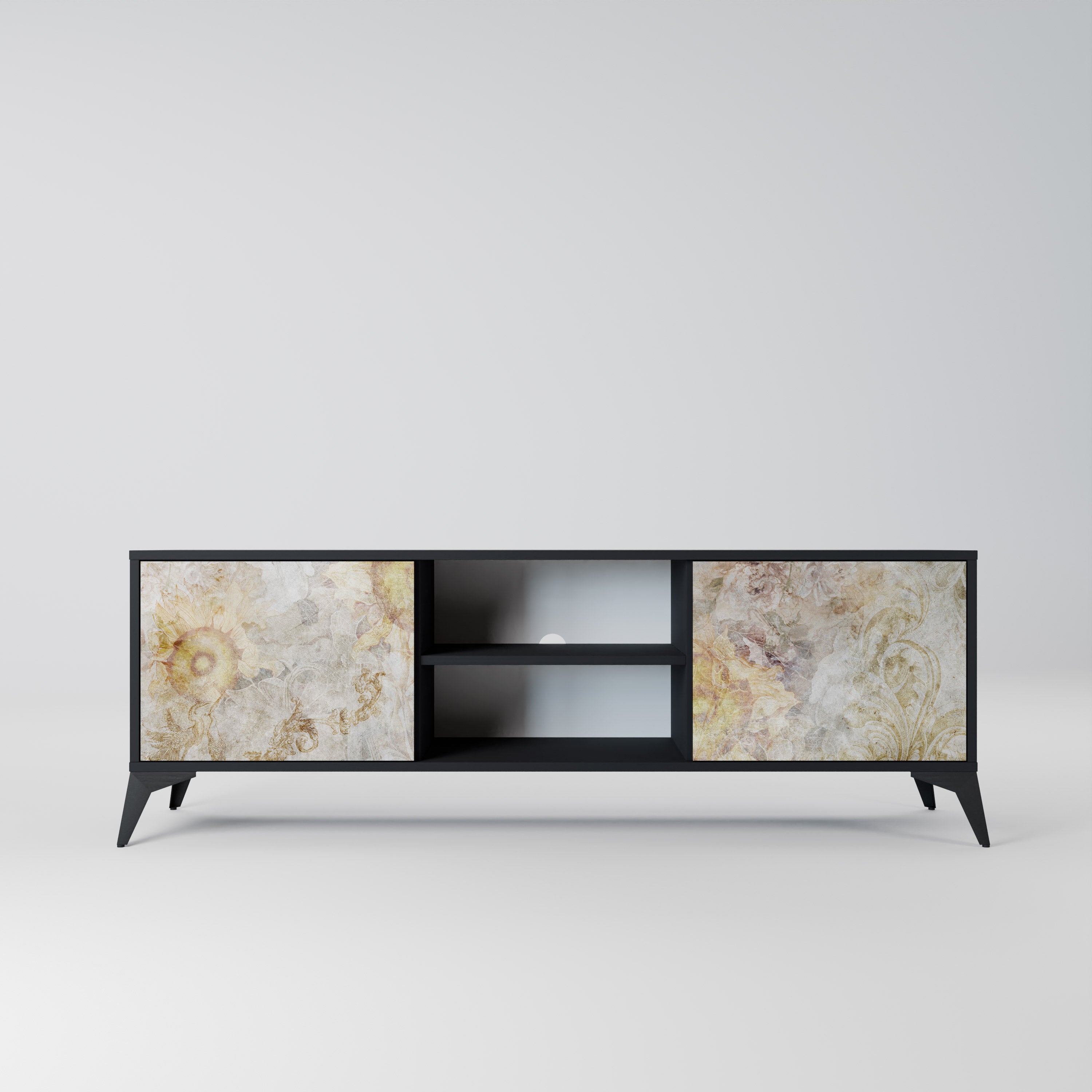Mueble de TV de 2 puertas SUNFLOWER BLUR con acabado negro