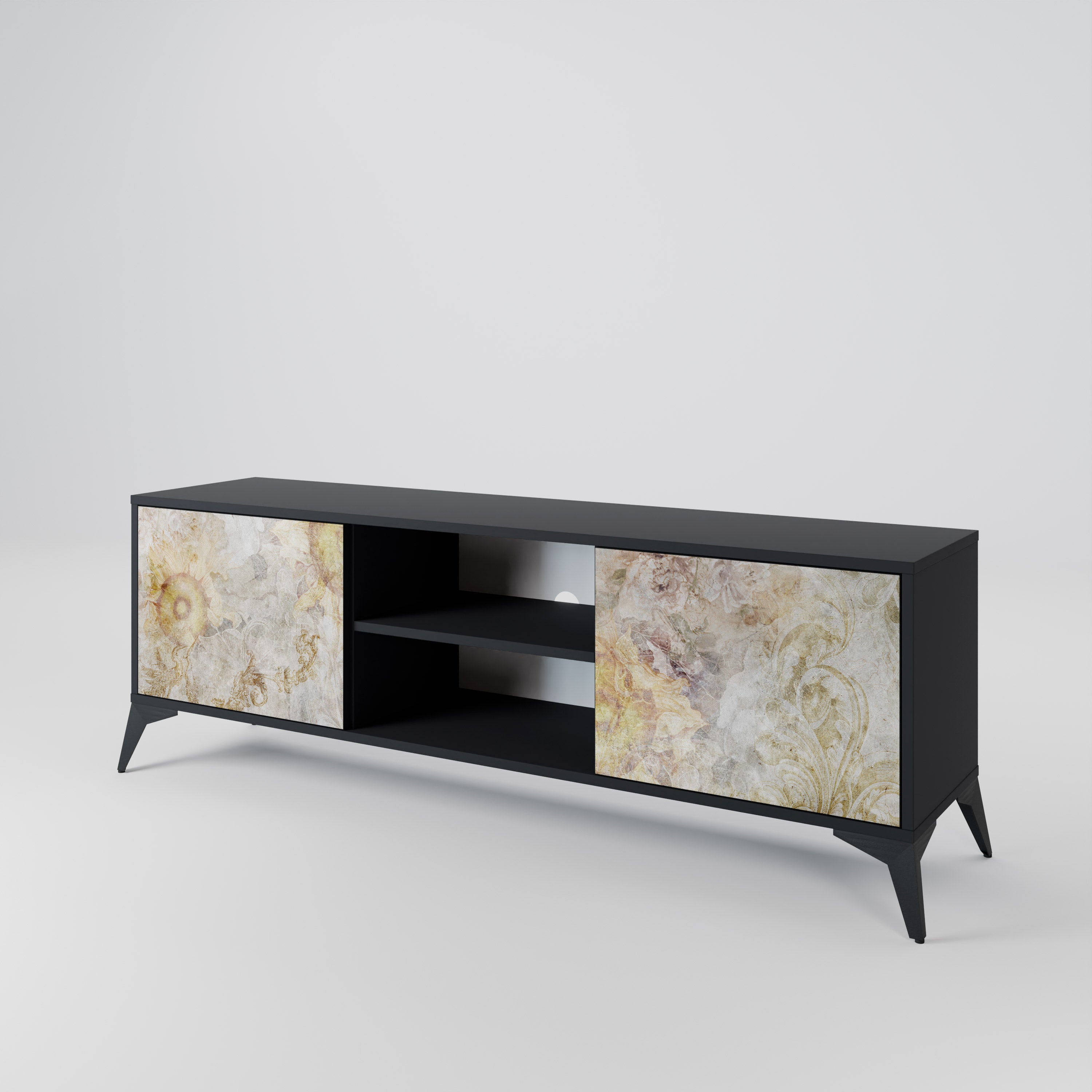 Mueble de TV de 2 puertas SUNFLOWER BLUR con acabado negro