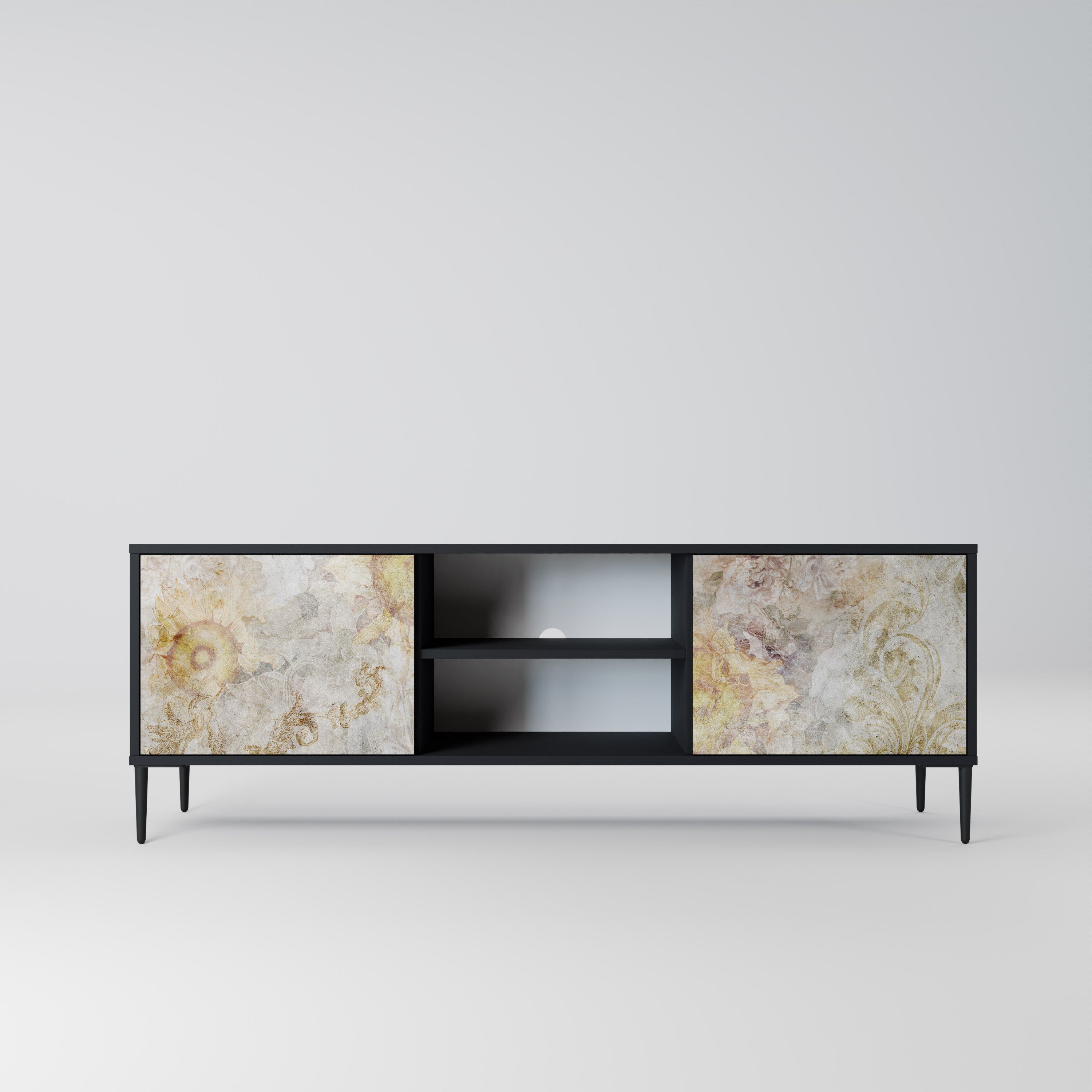 Mueble de TV de 2 puertas SUNFLOWER BLUR con acabado negro