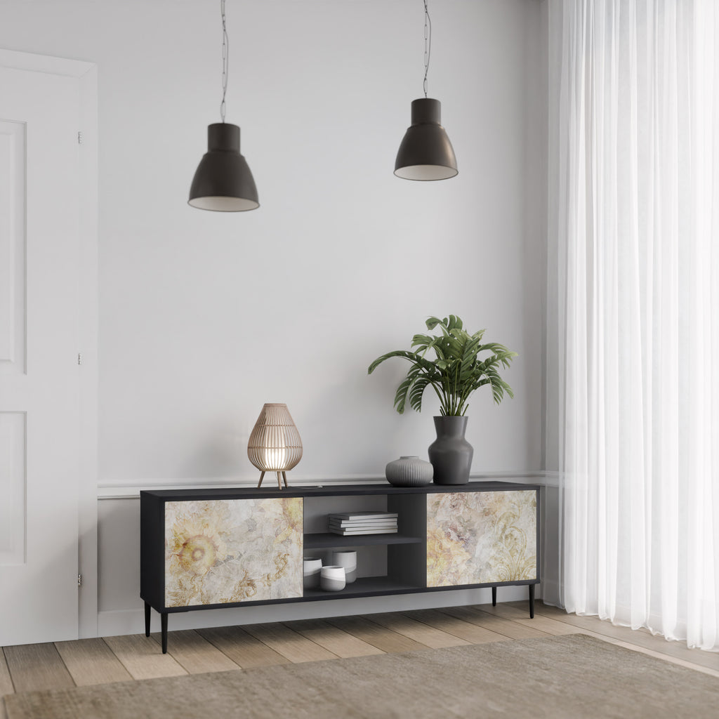 Mueble de TV de 2 puertas SUNFLOWER BLUR con acabado negro