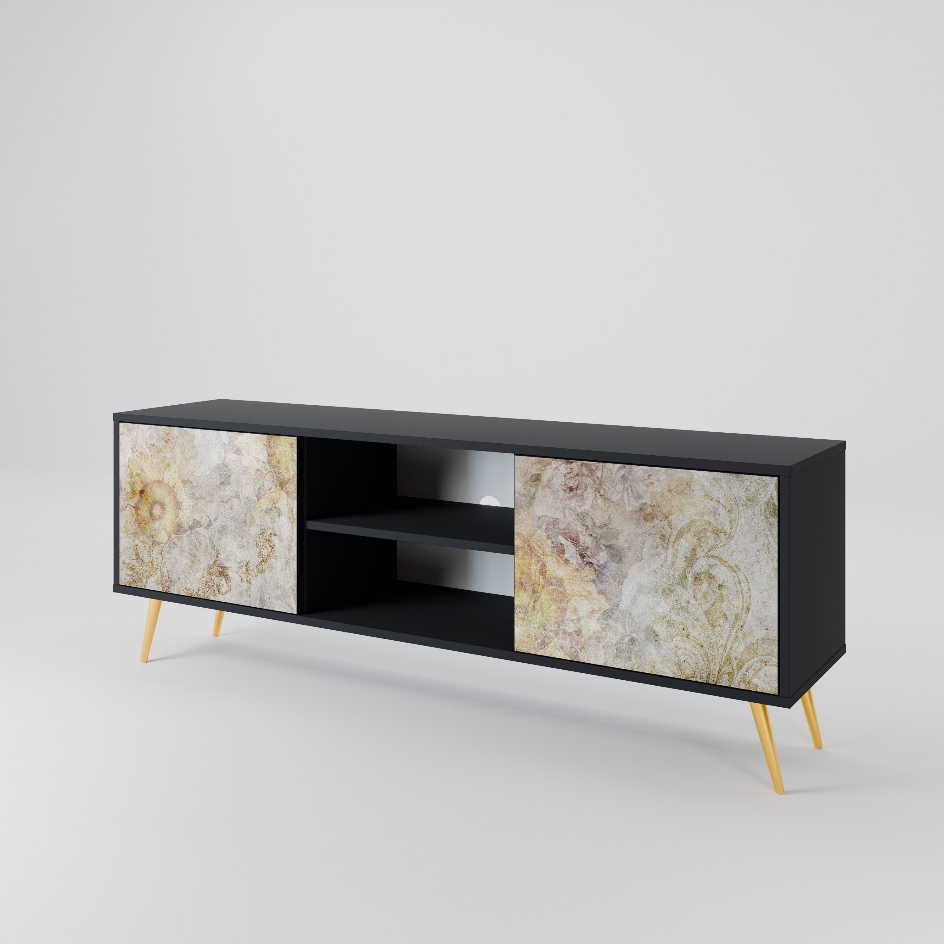 Mueble de TV de 2 puertas SUNFLOWER BLUR con acabado negro