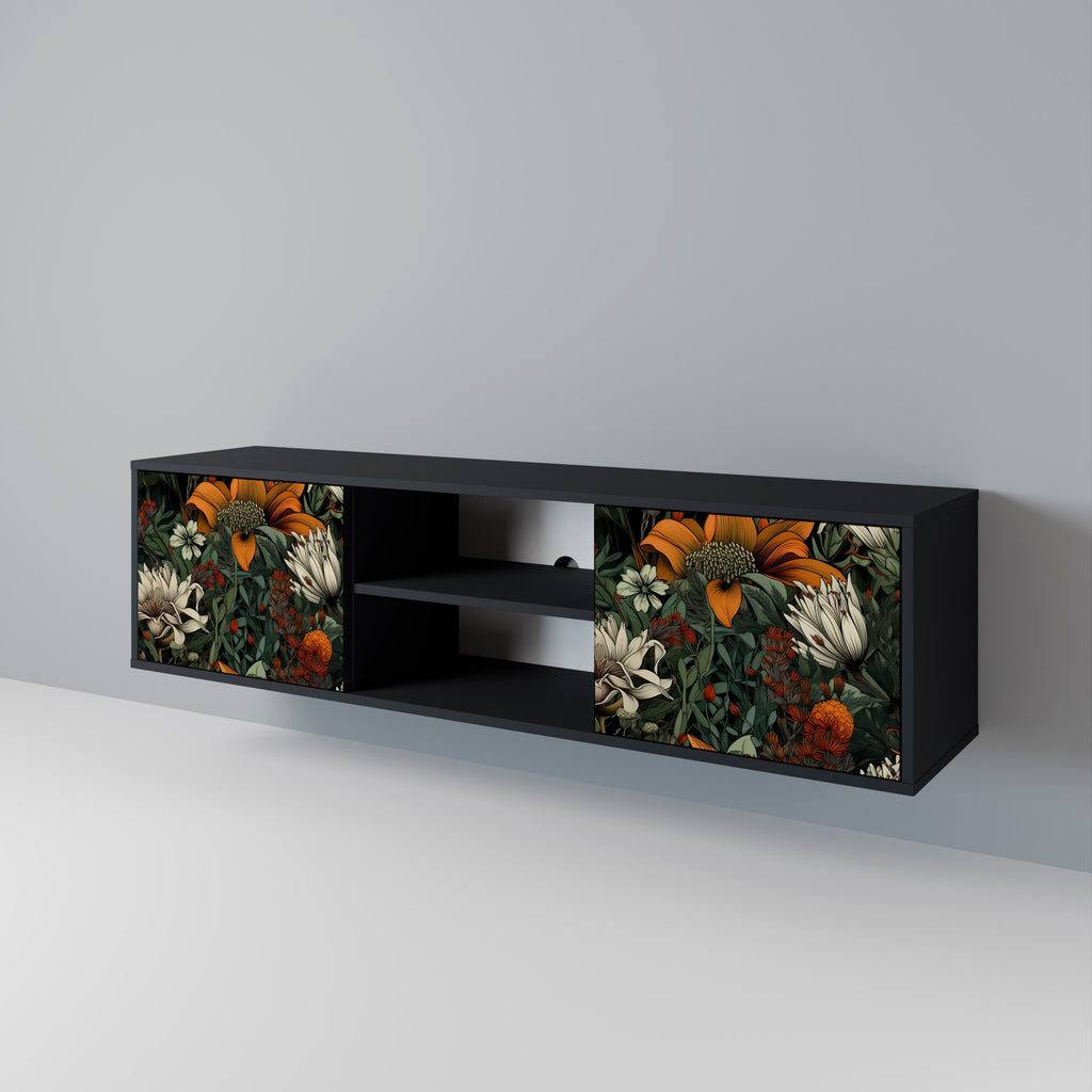 Mueble de TV de 2 puertas MIDNIGHT SPROUT con acabado negro