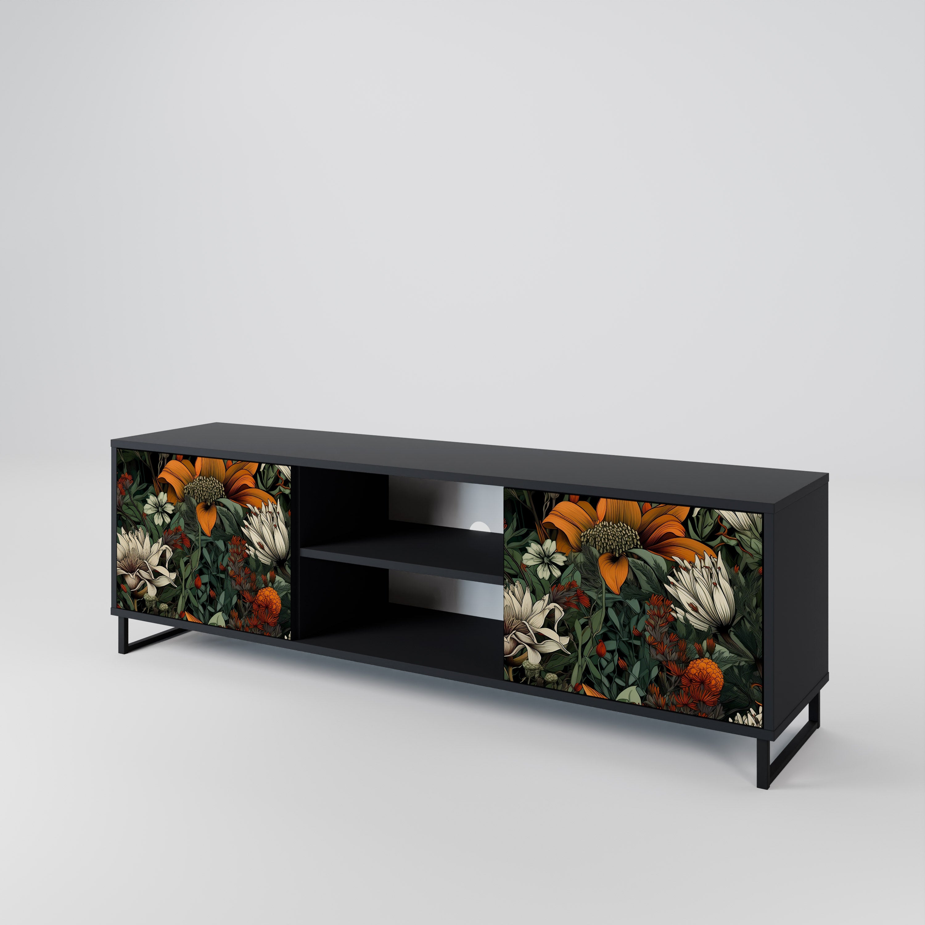 Mueble de TV de 2 puertas MIDNIGHT SPROUT con acabado negro