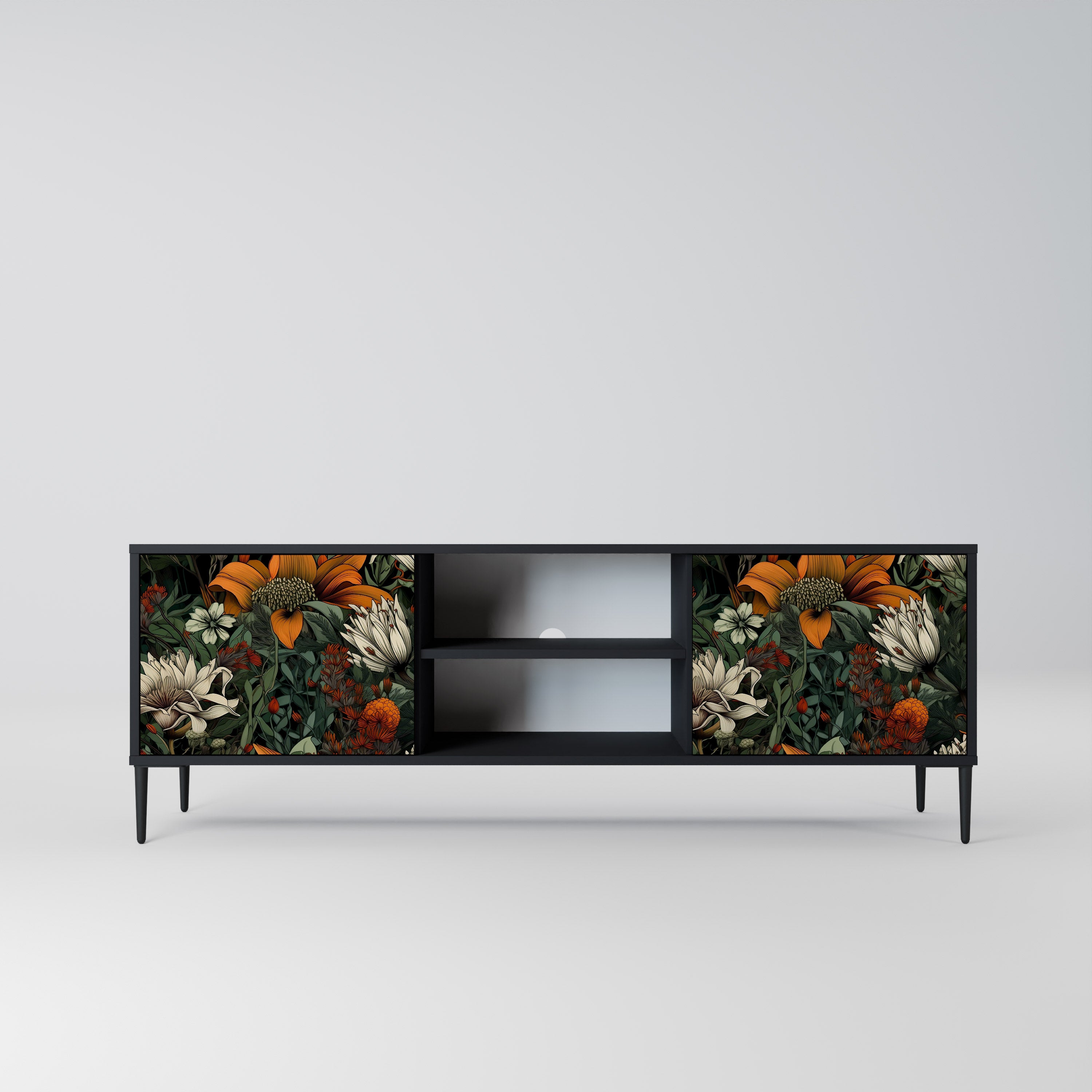Mueble de TV de 2 puertas MIDNIGHT SPROUT con acabado negro