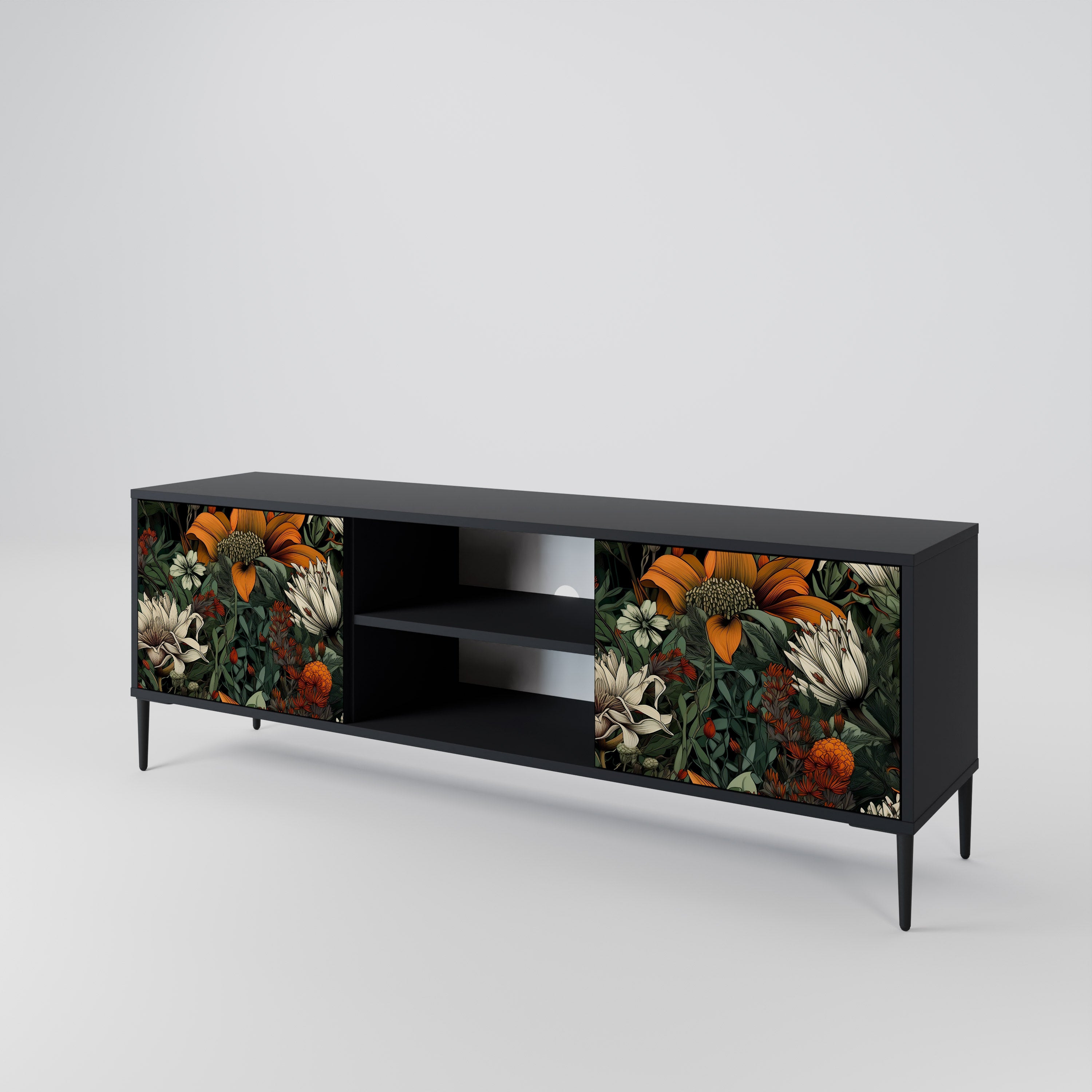 Mueble de TV de 2 puertas MIDNIGHT SPROUT con acabado negro