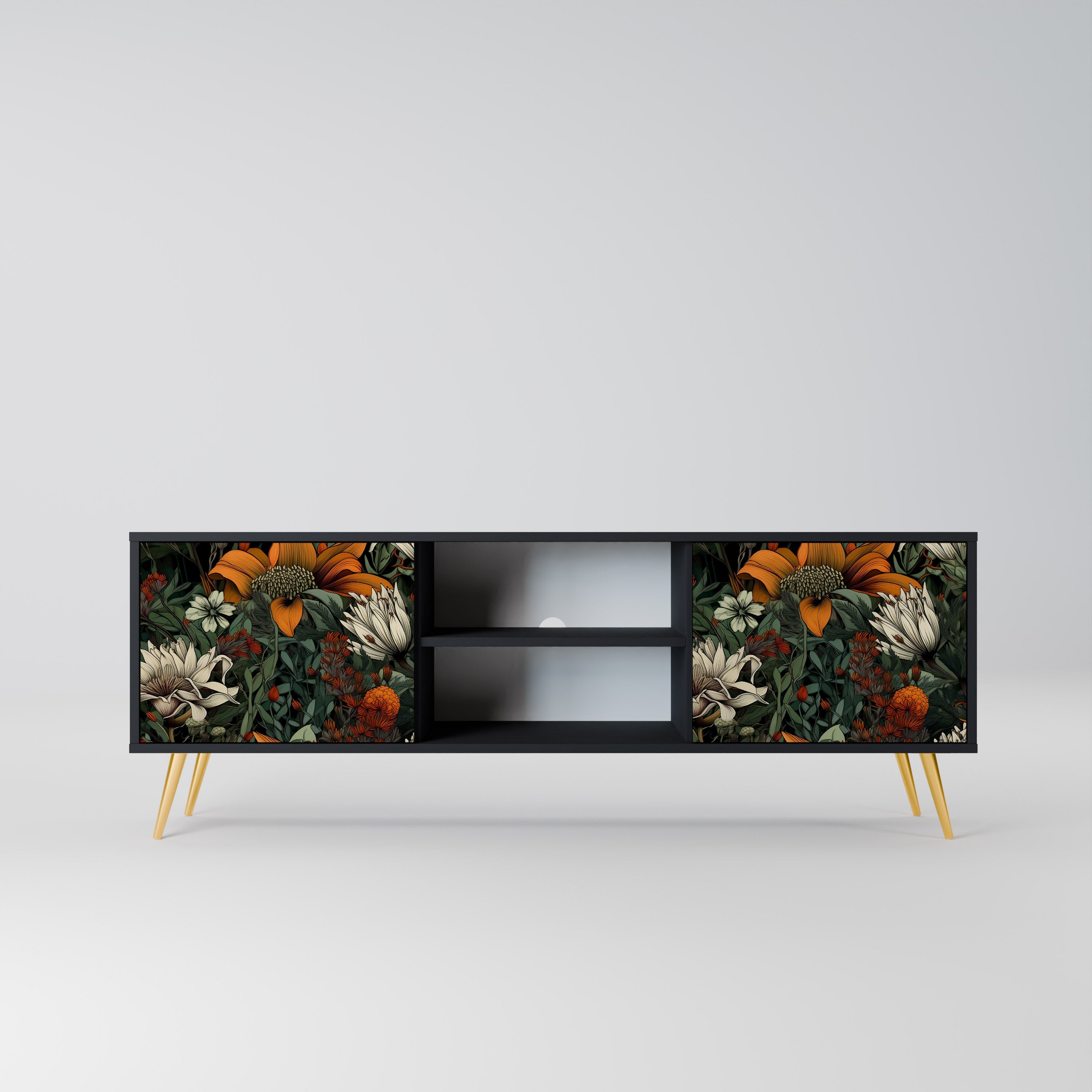 Mueble de TV de 2 puertas MIDNIGHT SPROUT con acabado negro