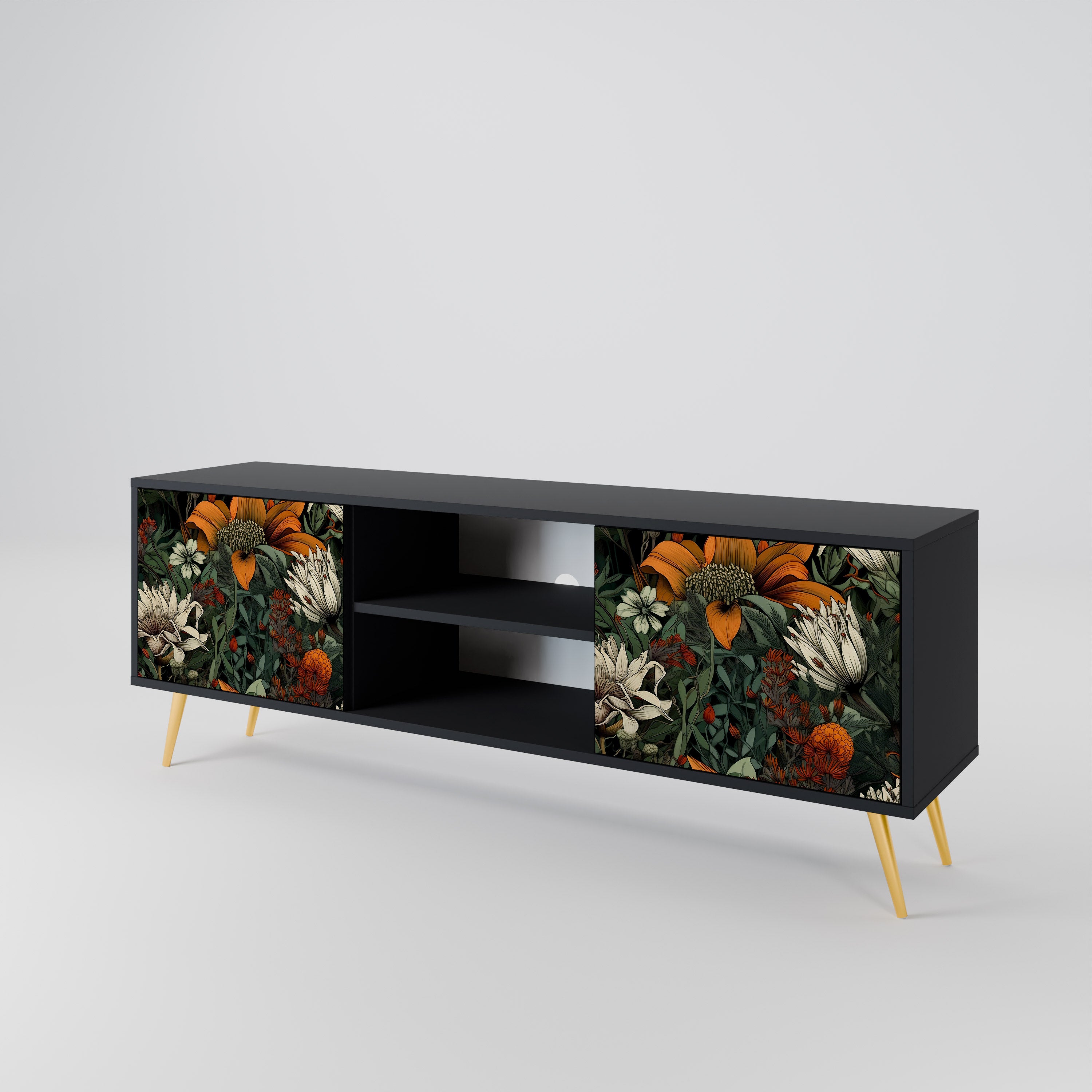 Mueble de TV de 2 puertas MIDNIGHT SPROUT con acabado negro